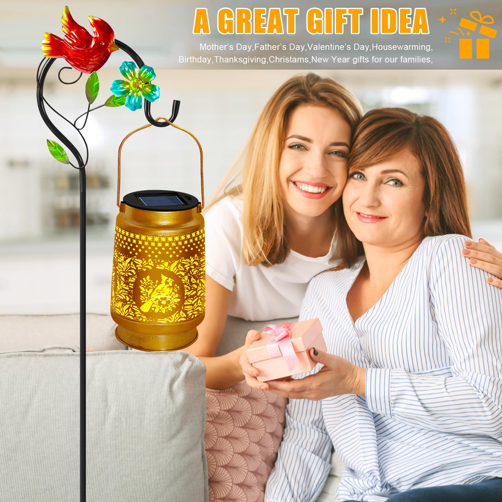 Tedof Solar Lanterns Outdoor Waterproof,Cardinal Solar Lights Garden Decor Gifts For Mom Women Grandma Decoration Outside For Ya