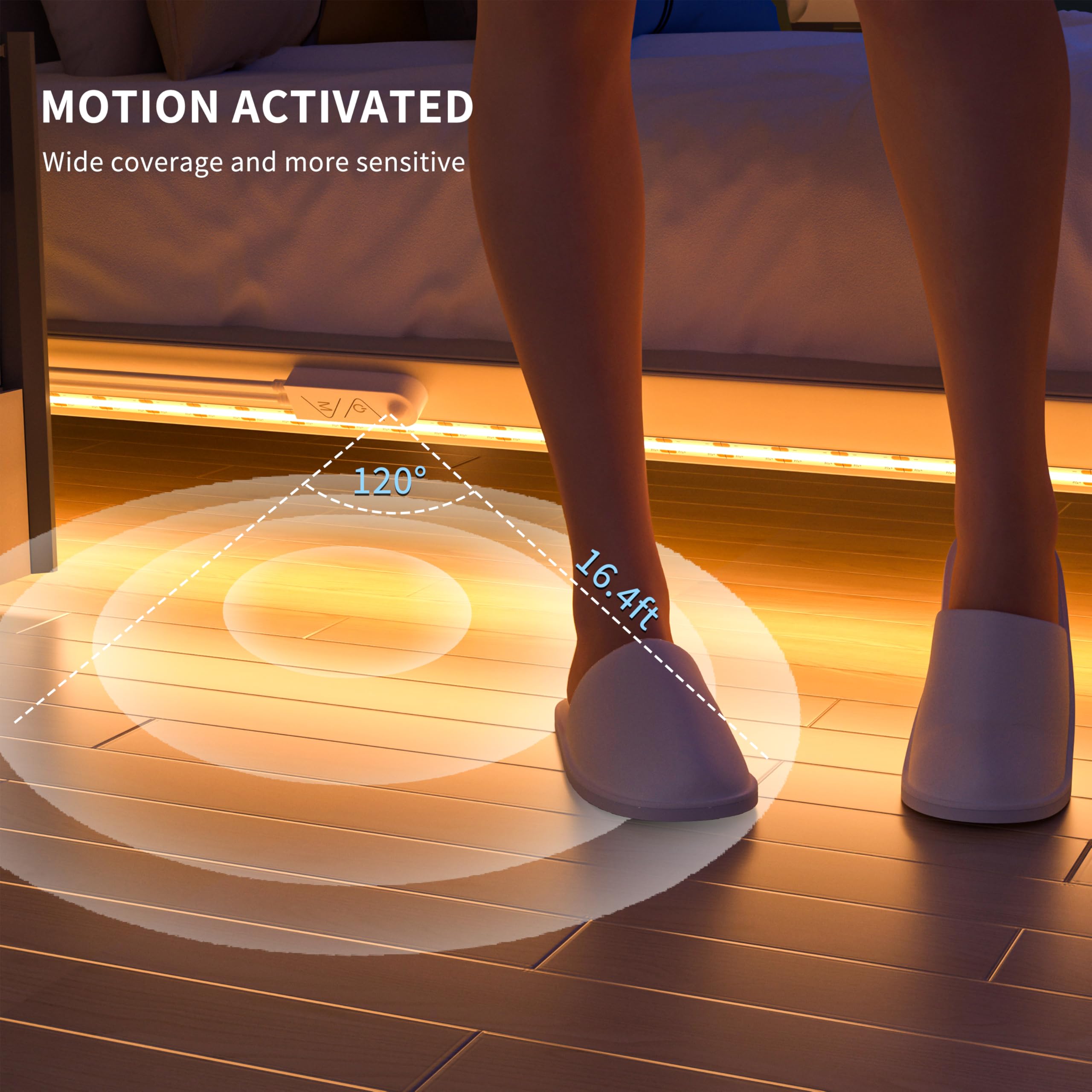 Pautix Usb Cob Led Strip With Motion Sensor,9.84Ft/3M 5V Led Tape Light 2700K Warm White,Cri85+ Super Bright 960Leds,Dimmable Mo