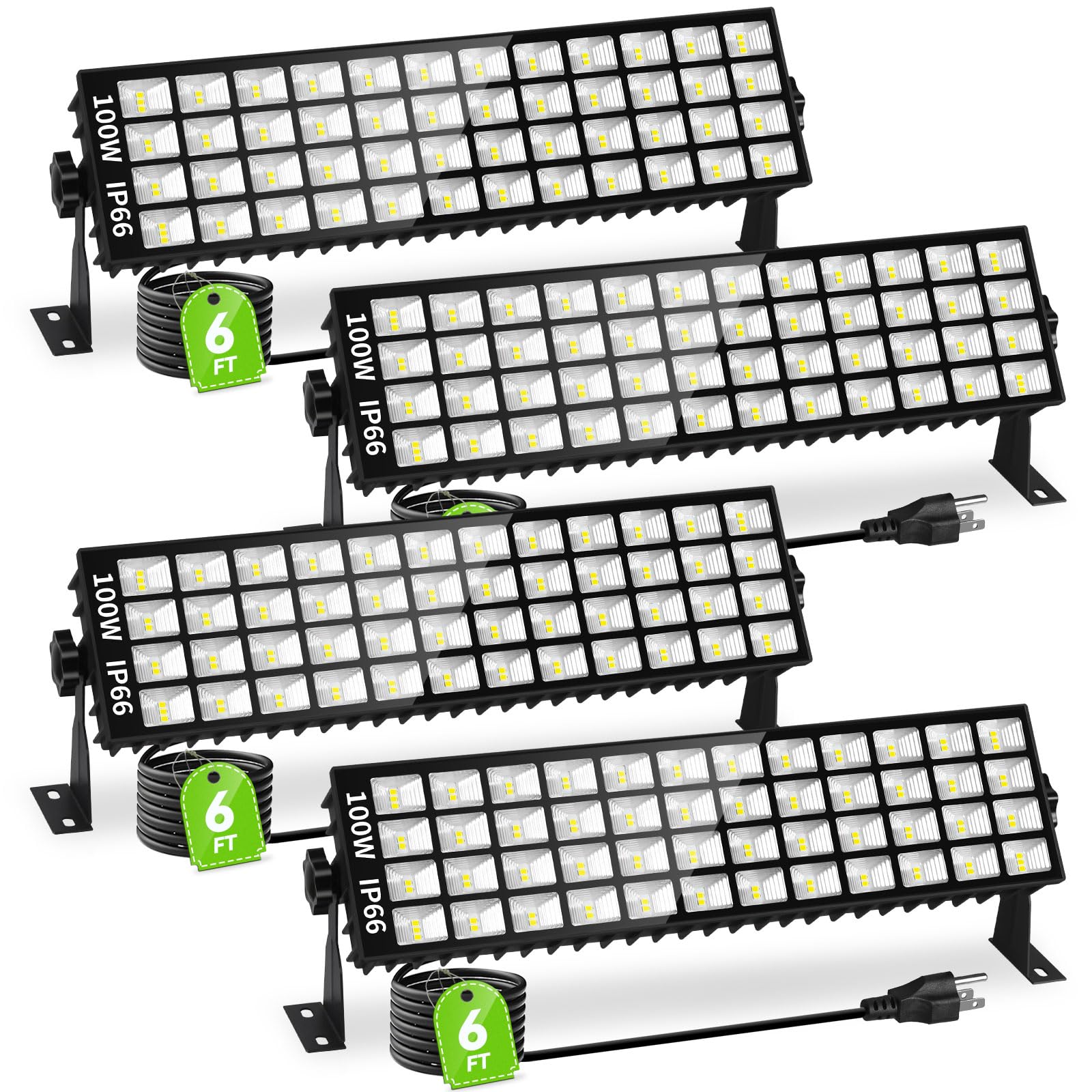 4 Pack LED Shop Lights, 100W 11000LM Plug in Garage Light with 6FT Power Cord, IP66 Waterproof Work Bench Shop Lights for Garage