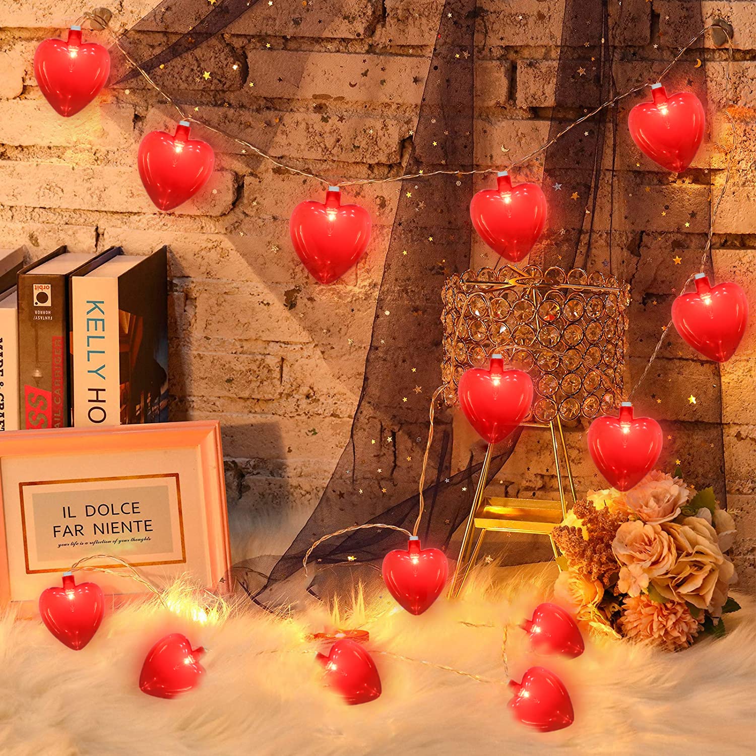 Doratale 8.5FT Red Heart String Lights - Connectable Plastic Valentine's Day Decorations for Indoor/Outdoor Holiday Party