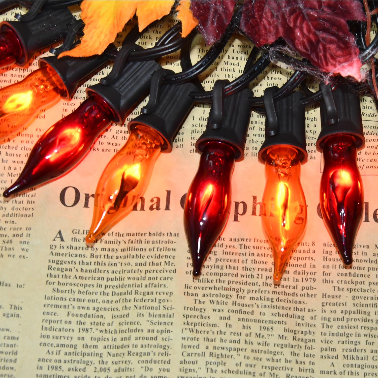 27.8Ft Orange And Purple Halloween Lights Flame String Lights, Spooky Flickering Halloween Decorative Lights With 25 +4 Orange And Purple Light Bulbs, For Halloween Home Party Indoor Outdoor Decor