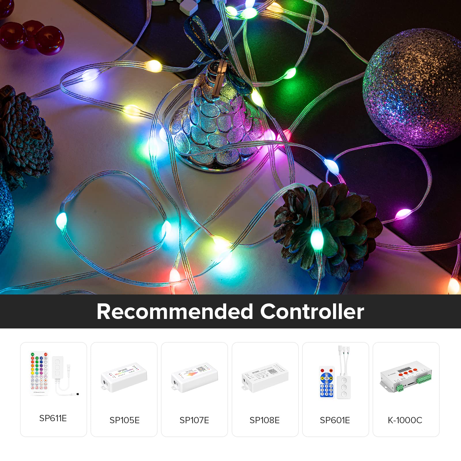 BTF-LIGHTING WS2812B RGB Pebble Pixel Light String 100LEDs 32.8FT DC5V Multicolor