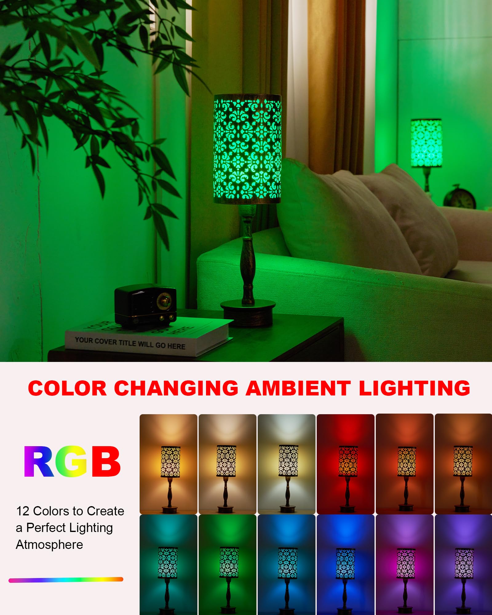 Umexus Cordless Table Lamp With Remote, Timer & Dimmer, Rgb Small Rechargeable Battery Operated, Touch Bedside Night Lights, Ant
