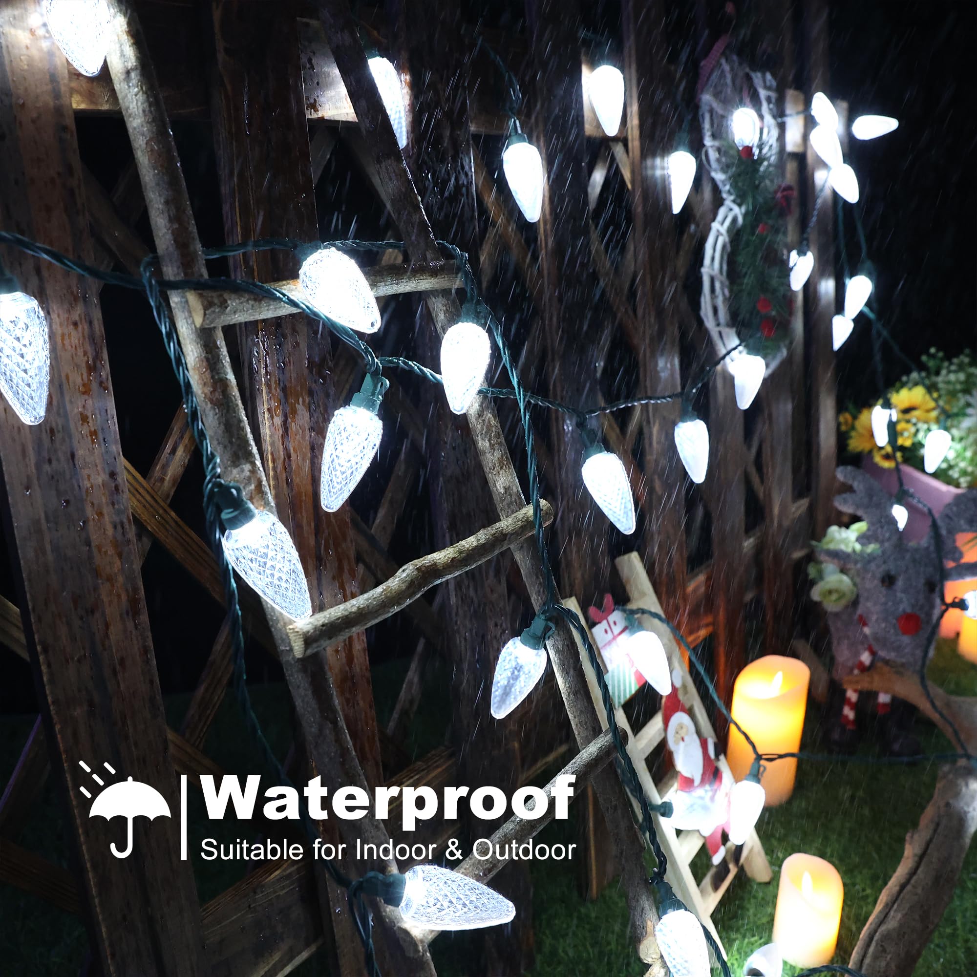 Brizled White Christmas Lights White, 33Ft 50 Led C9 Christmas Lights String, Connectable Outdoor Xmas Lights, 120V Ul Certified Tree Lights For Indoor Outdoor Christmas, Garden, Holiday, Yard, Party