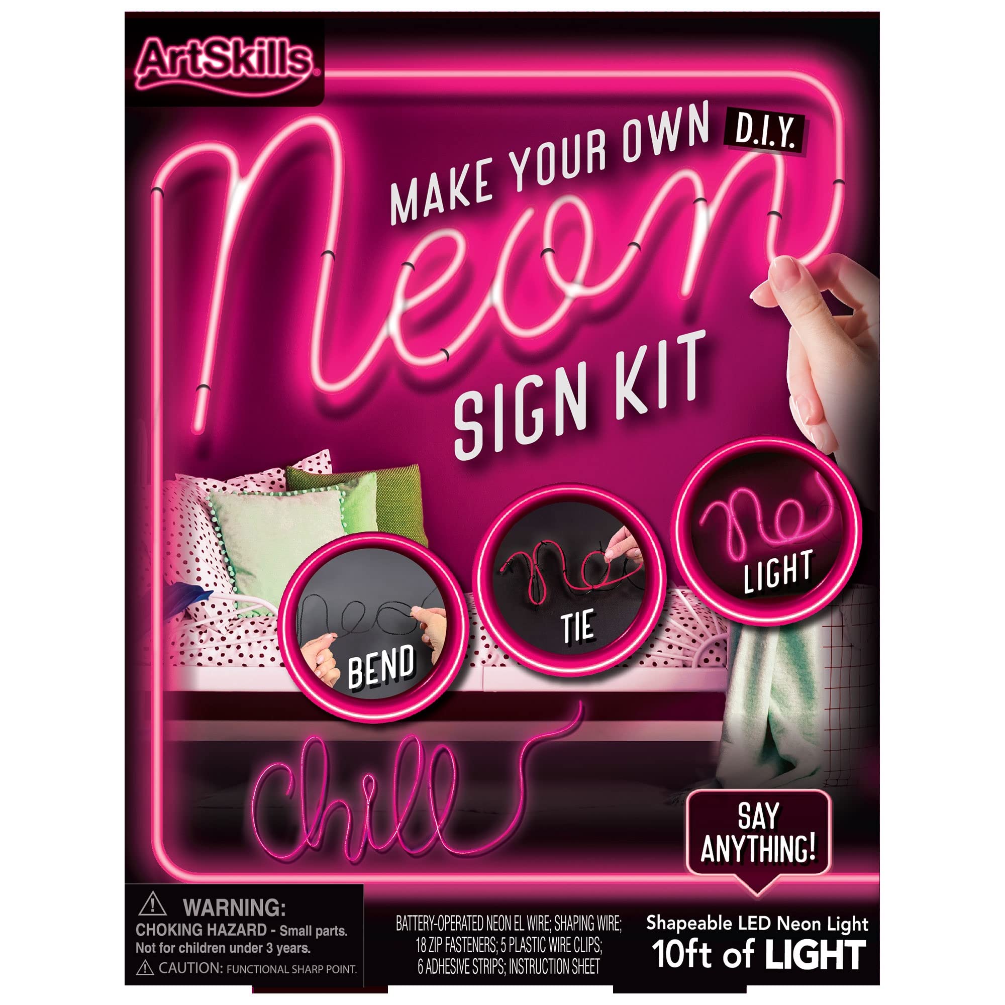ArtSkills Neon Sign Kit - Custom LED Light Strip for Bedroom Décor, Pink, Model 07530