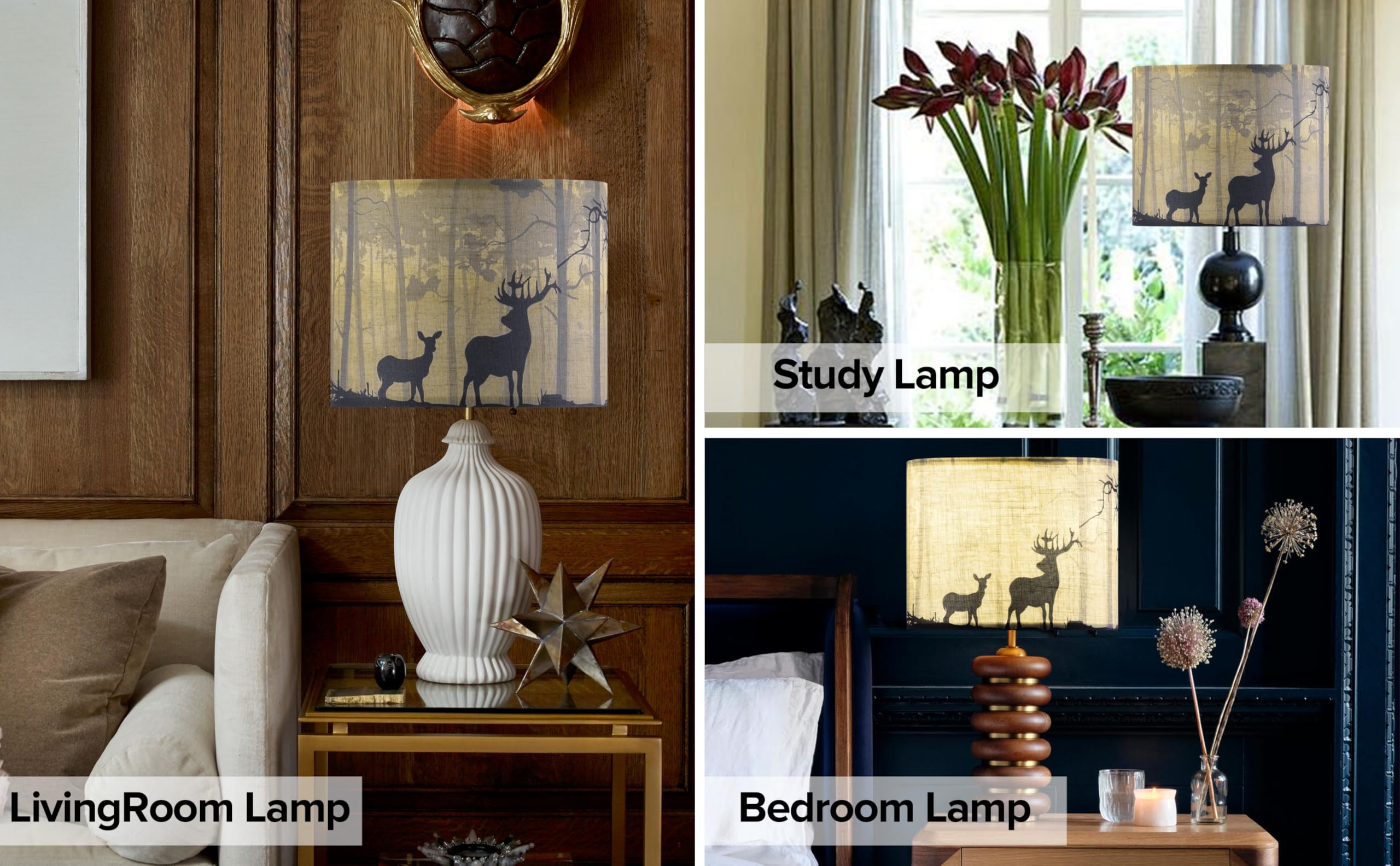 Goso Multi-Yellow Deer Lamp Shades Medium Set Of 2 Drum, Animal Print Lamp Shade For Table Lamps Floor Lamp-13'' X13'' X10''(Spi