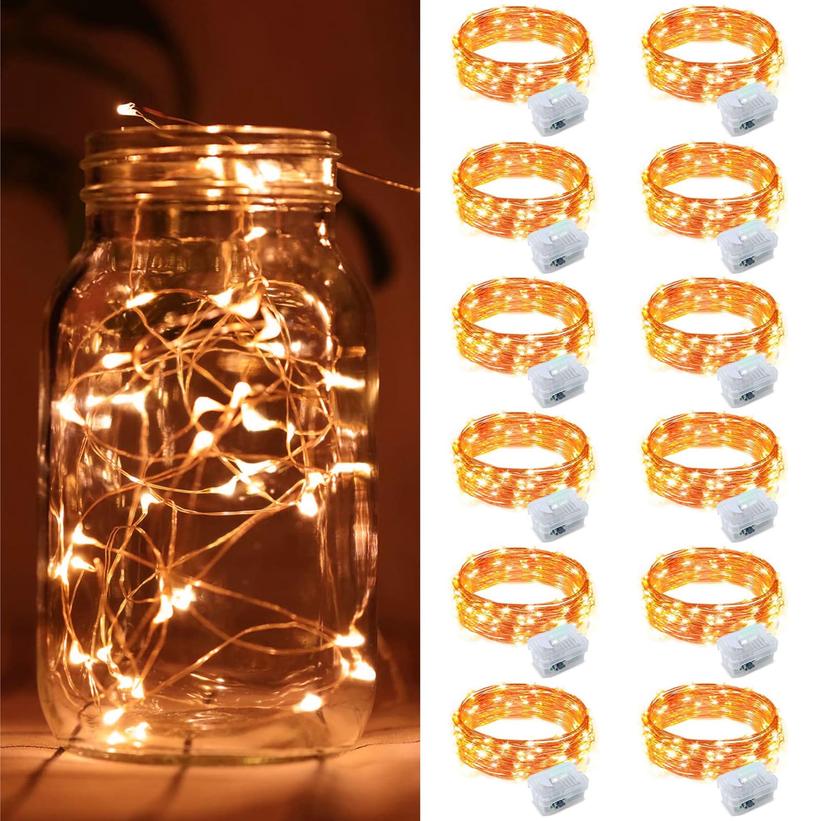 ZGWJ 12 Pack Halloween Fairy Lights Battery Operated  7ft 20 Mini LED Halloween Fairy String Lights Silver Wire 3 Modes Waterproof for DIY  Parties  Bedroom Decorations Orange