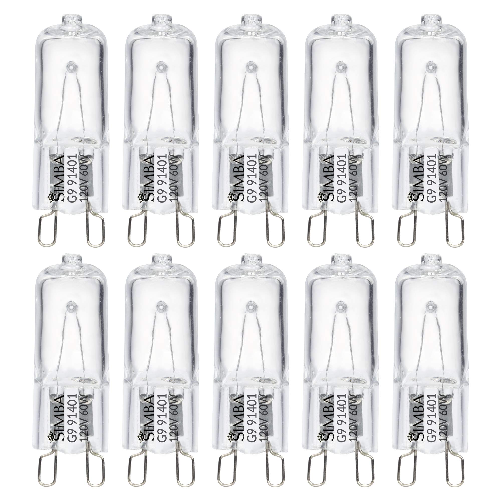 Simba Lighting Halogen Light Bulb G9 T4 60W Jcd Bi-Pin (10 Pack) For Chandeliers  Pendants  Cabinet Lights  Landscape Lights  Desk And Floor Lamps  Wall Sconces  120V Dimmable  2700K Warm White