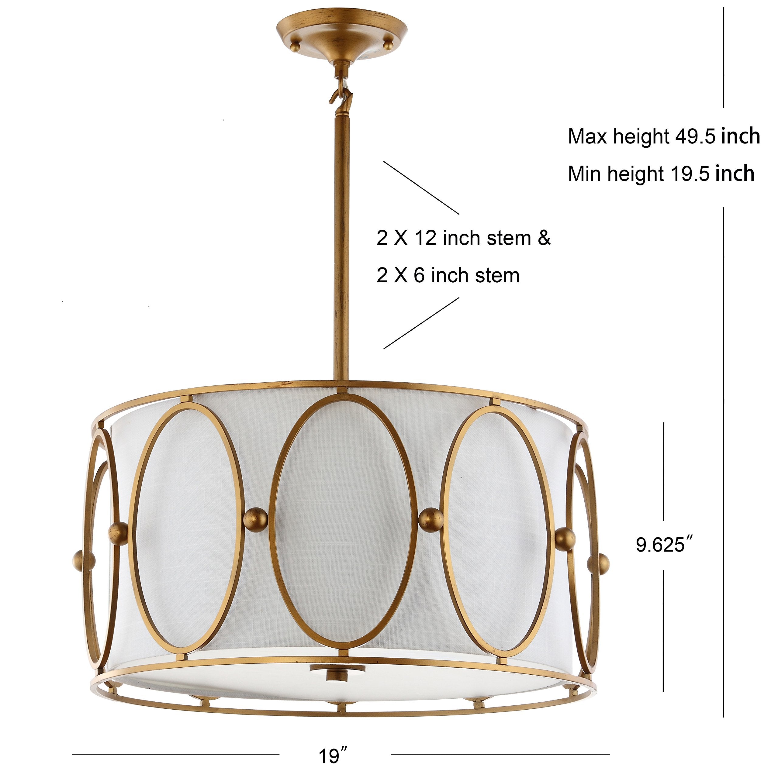 JONATHAN Y Violetta 3-Light LED Pendant, Metal, 19in, Gold, Model JYL9008A, Contemporary Design for Office and Home