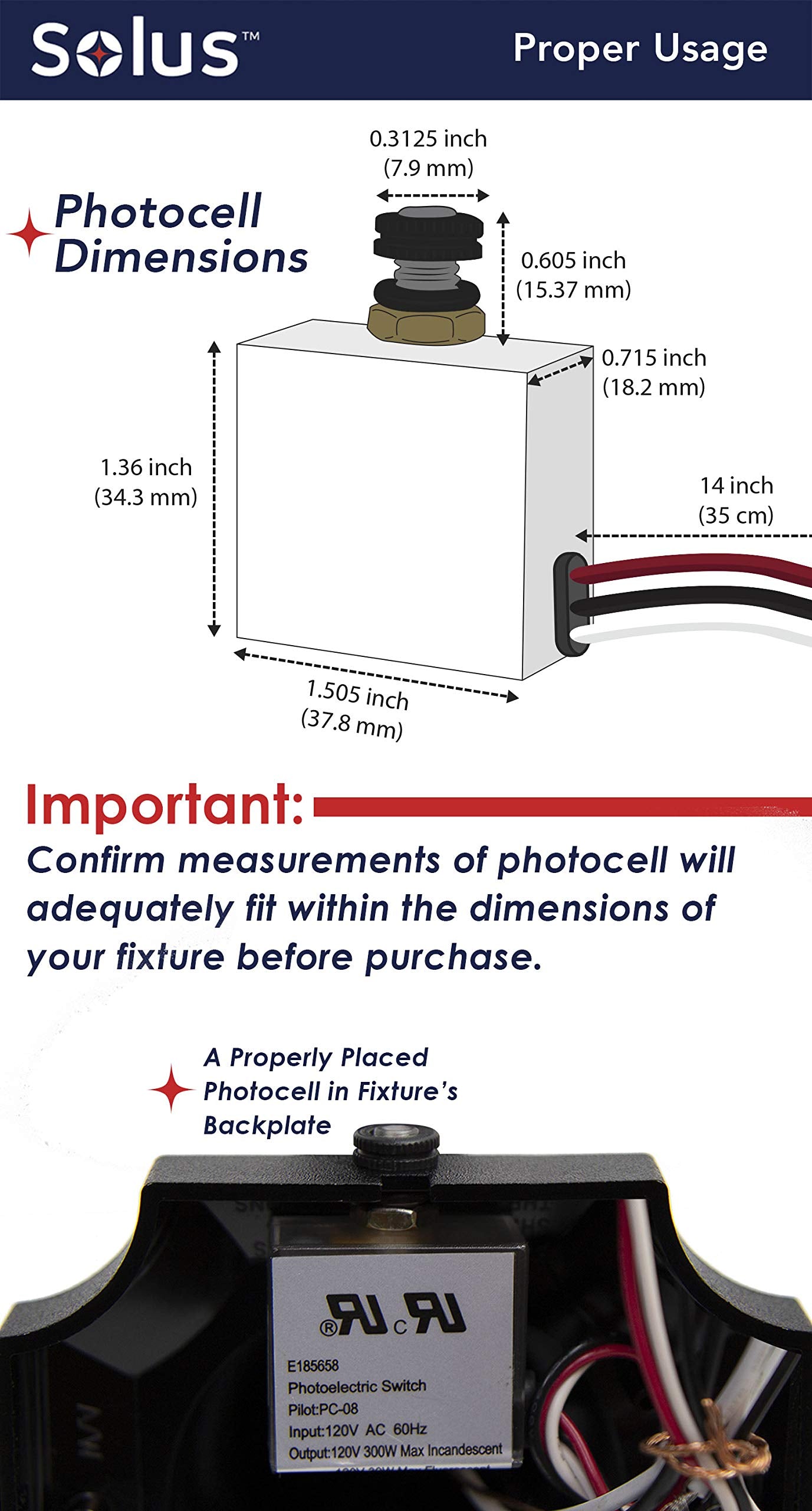 Solus PC-08-KIT Dusk to Dawn Photocell Switch for Incandescent, Fluorescent & LED Lights, White, Single Pack, Optional Swivel Hood