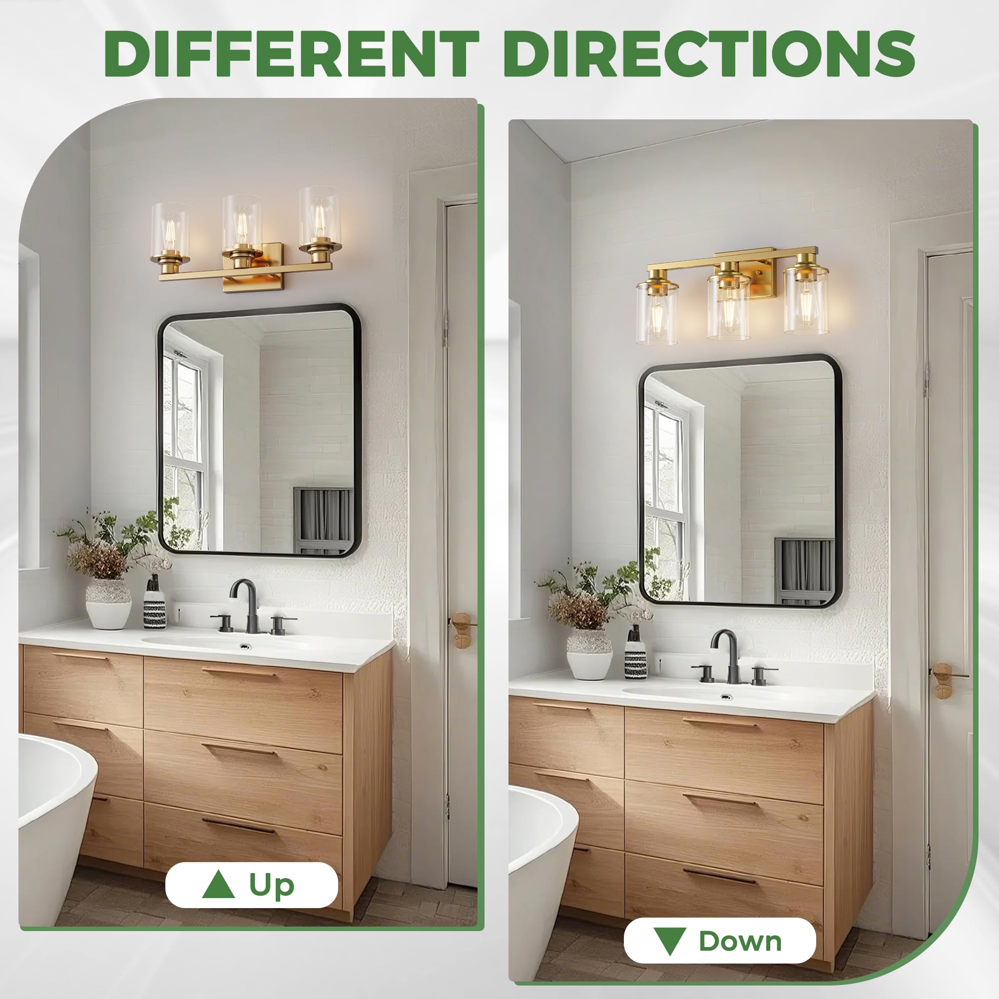 Doresshop 20 Inch Bathroom Light Fixtures  3-Light Gold Bathroom Lighting Fixtures Over Mirror With Clear Glass Shade  Vanity Lights For Living Room Bedroom  Etl Listed