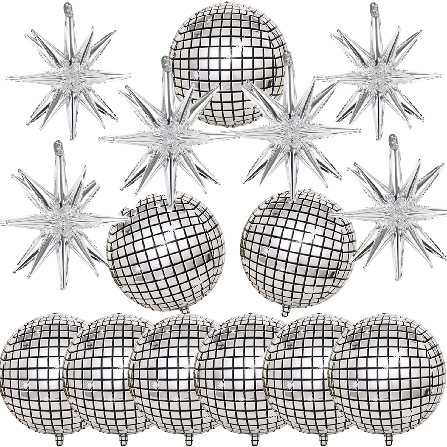 Finypa Disco Ball Balloons, 15 Pcs Aluminum Foil, Silver, 70s 80s 90s Theme Party Decorations, Model YBZX-15P