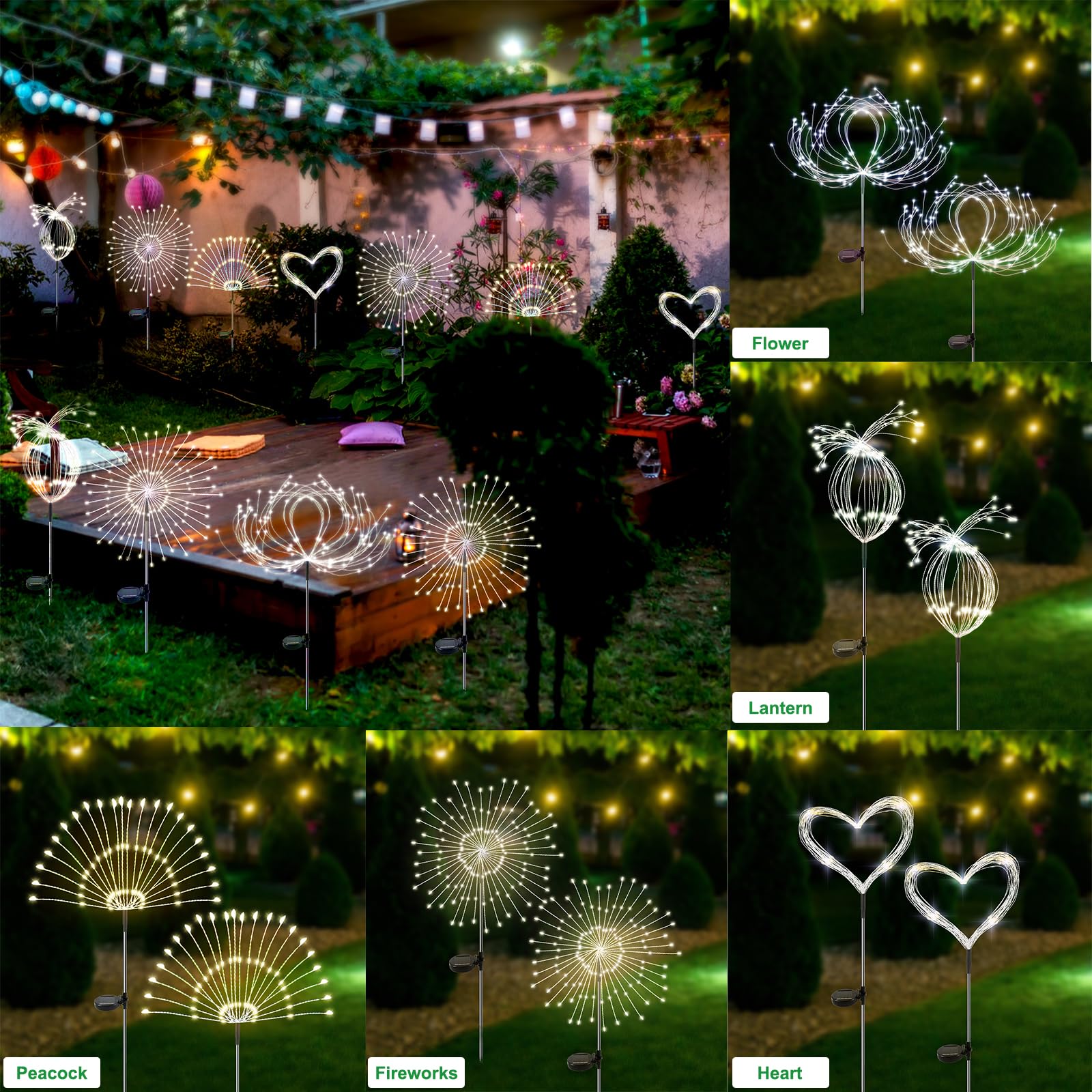 Slyuexu Solar Garden Lights Outdoor Waterproof, 2 Pack 120 Led Solar Firework Lights Decorative Garden Décor Outside For Flowerbed Pathway Party Christmas Decorations, White