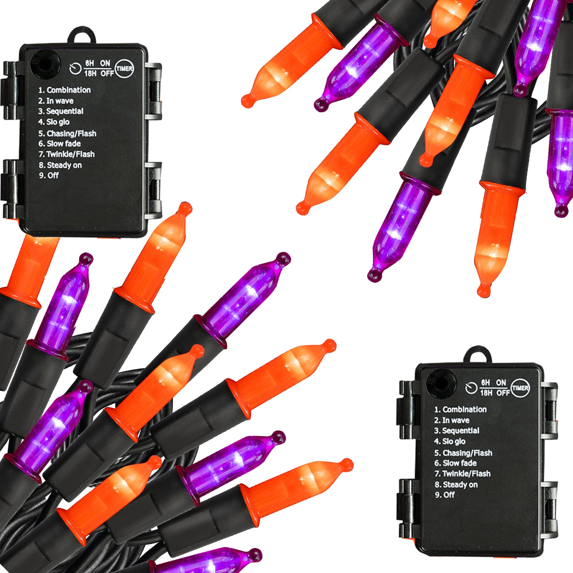 TW SHINE Battery Operated Halloween Lights - 100 LED, 32 FT, Waterproof Mini String Lights, Orange & Purple, 8 Modes for Indoor/Outdoor Decor