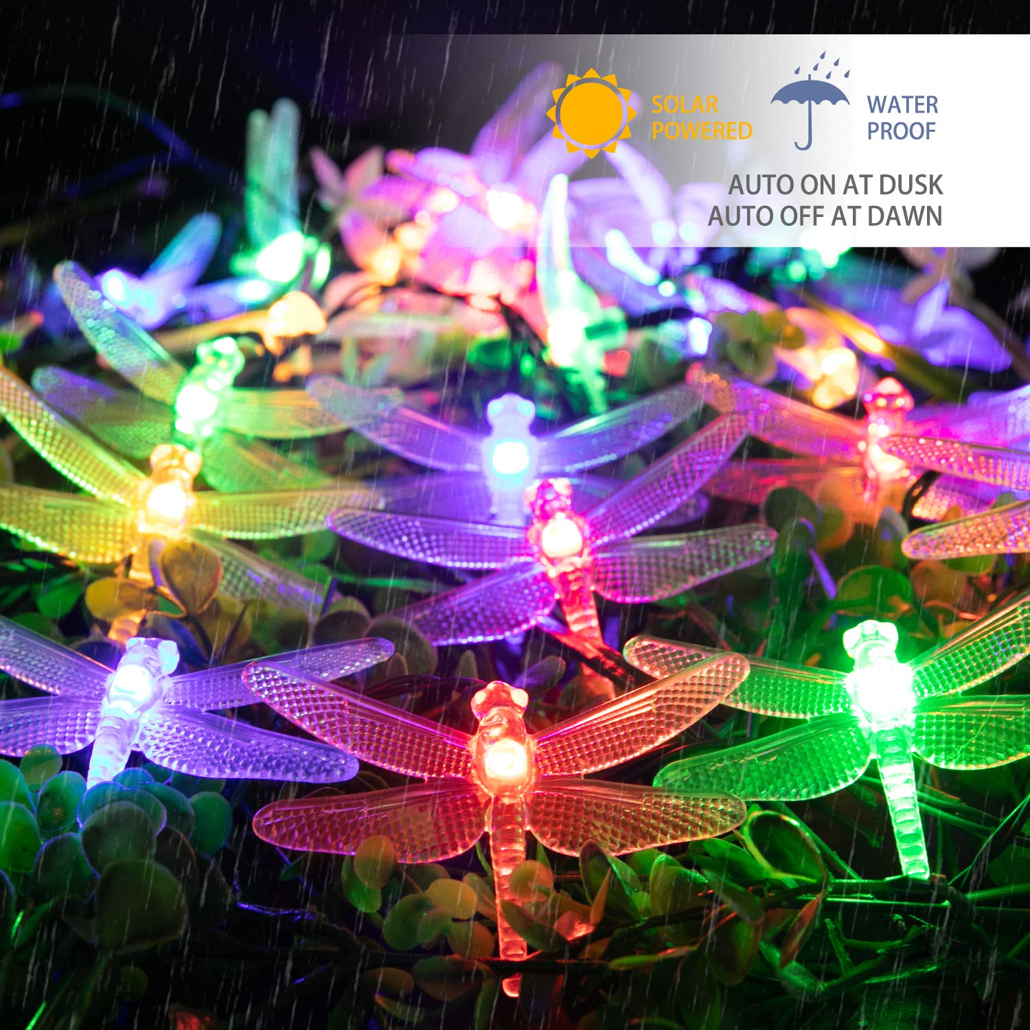 Brightown Dragonfly Solar String Lights, 25.6FT, 30 LED, Waterproof, 8 Modes, Multicolor