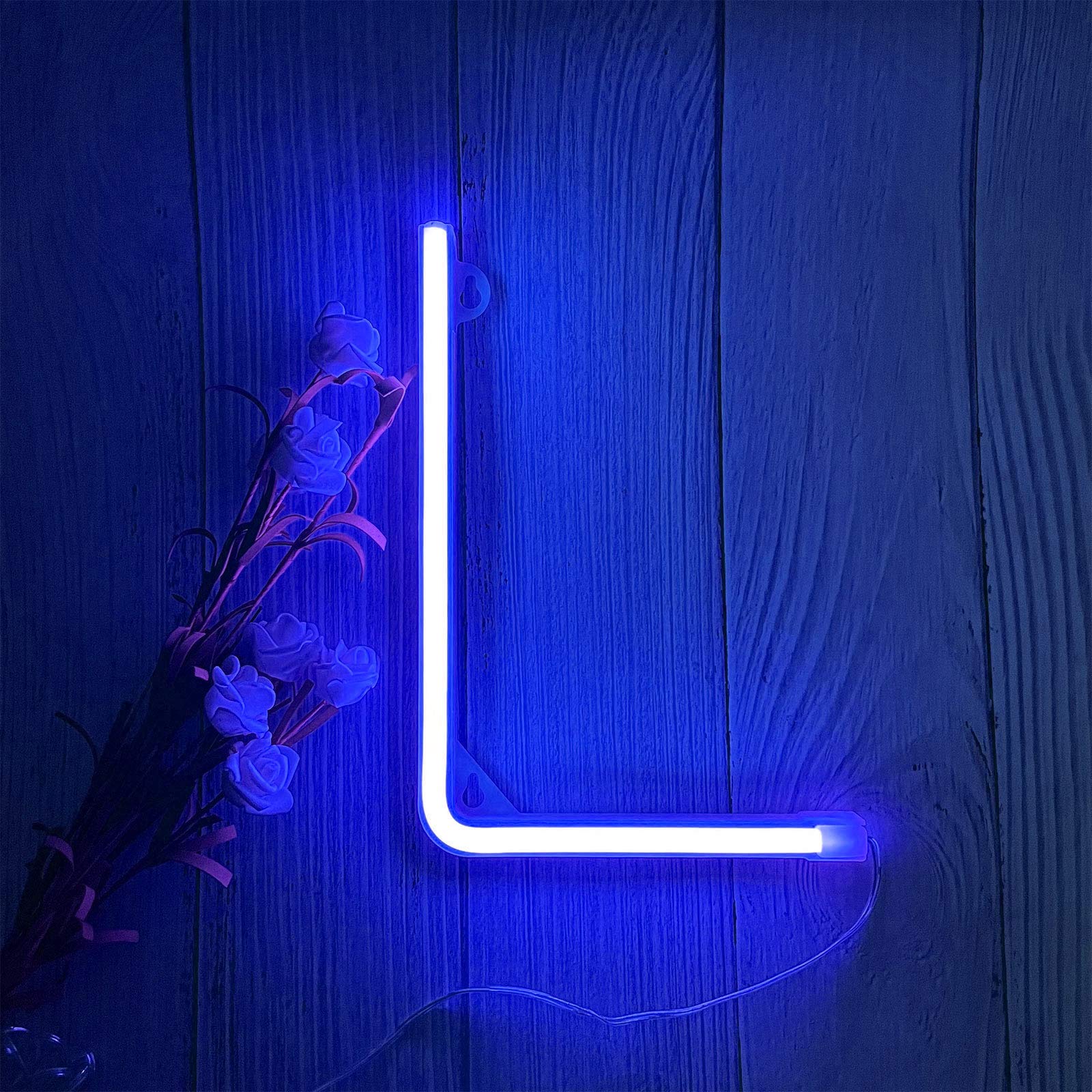 ENUOLI LED Blue Neon Letter Sign Night Light, USB/Battery Operated, Decorative Wall Art for Baby Room, Wedding, Party (L)