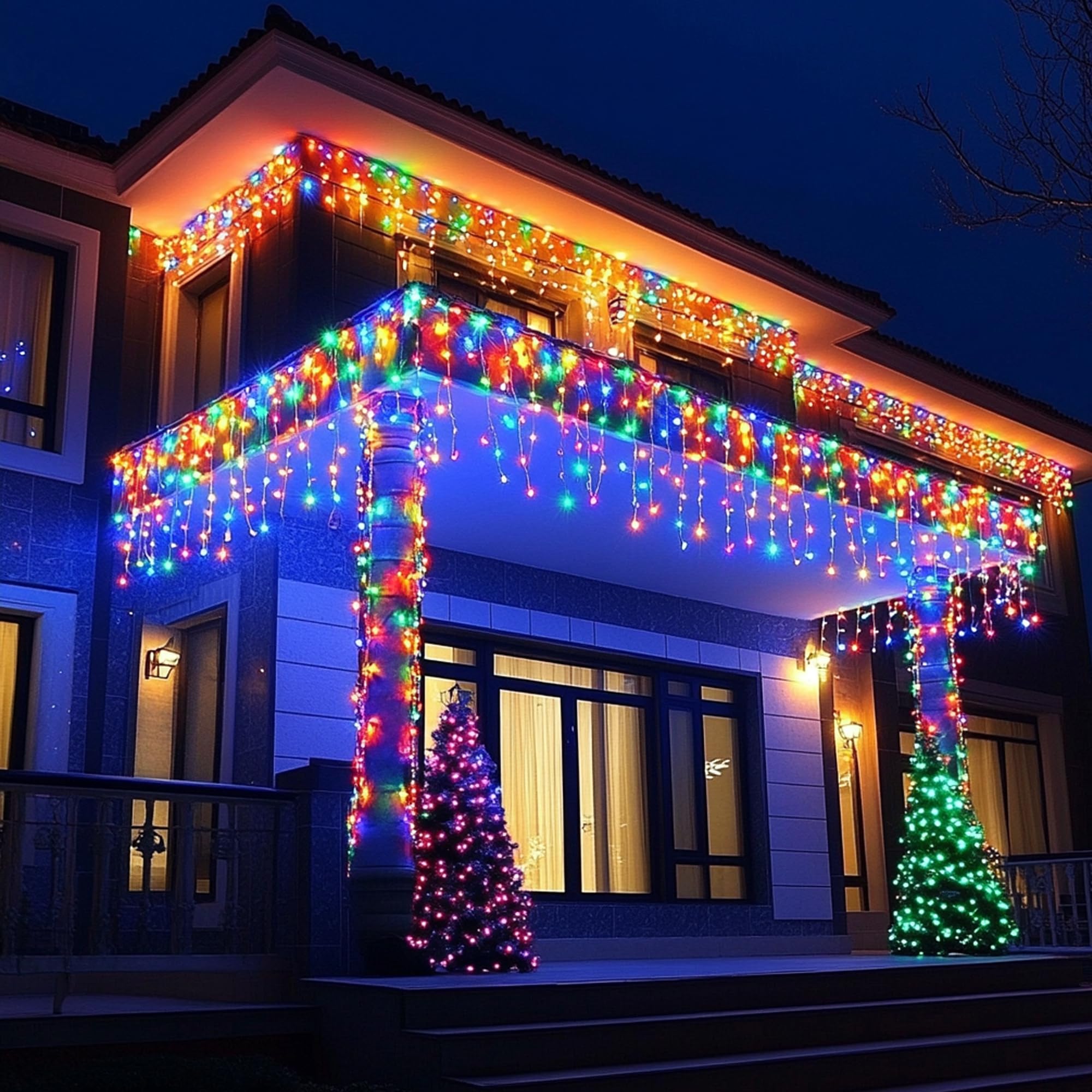 Dazzle Bright Christmas Icicle Lights, 1080 LED, 88.5 FT, Multi-Colored, 8 Modes, Model HB-360BCOI