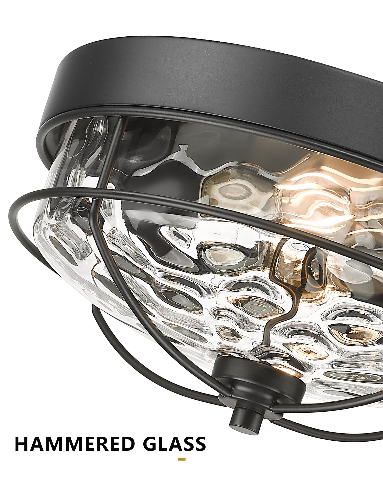 Black Flush Mount Ceiling Light, Hwh 12 Inch 2-Light Farmhouse Close To Ceiling Light Fixture In Matte Black Finish With Water R