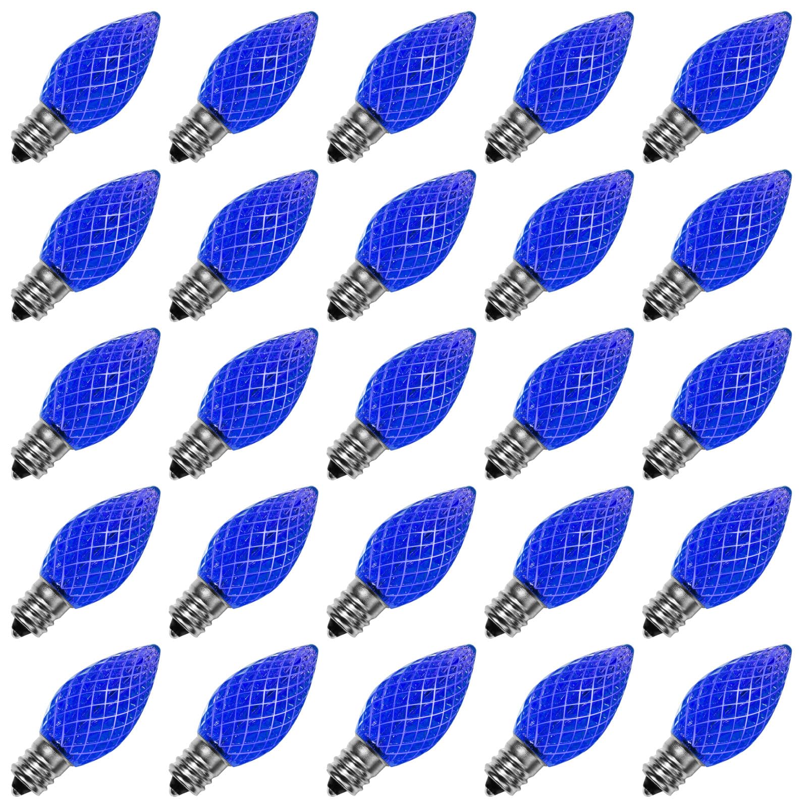 Meconard C7 LED Christmas Light Bulbs, Shatterproof, E12 Candelabra Base, Blue, 25 Count, Commercial Grade, Model MC706WBL25P