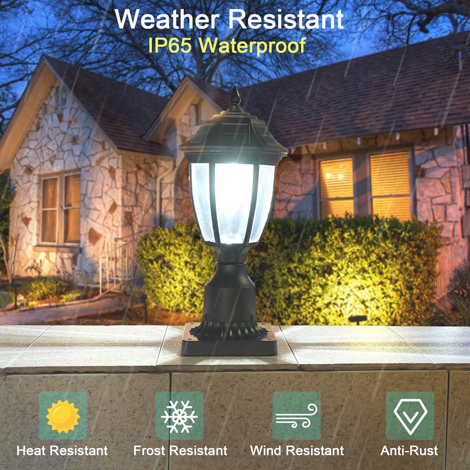 Solar Post Lamp Lights, Dusk To Dawn Solar Post Light With Pier Mount Base, Outdoor Waterproof Solar Motion Sensor Lights For Ga