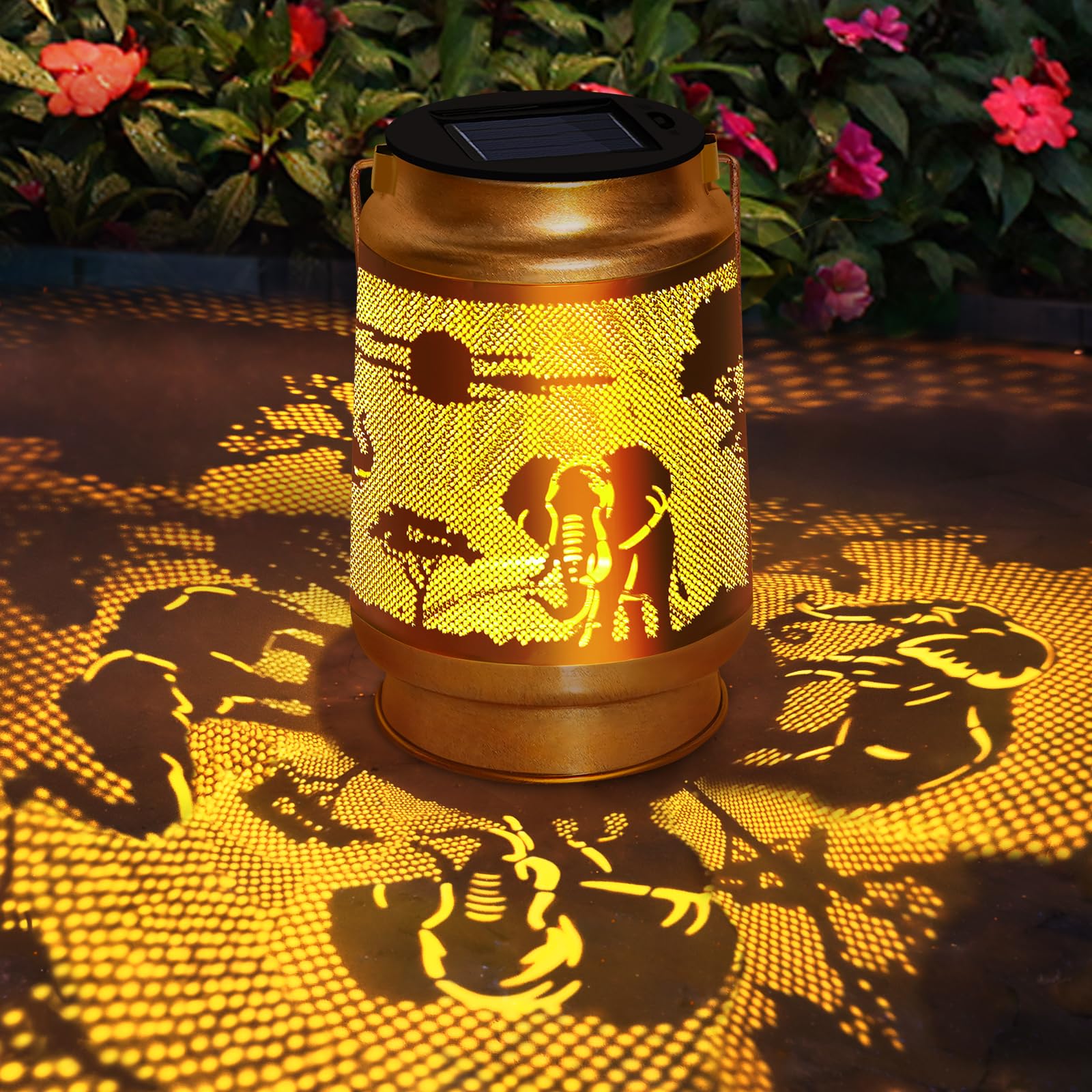yeuago Solar Lantern Outdoor Waterproof Elephant Garden Decor Christmas Gifts for Women Mom Grandma Hanging Solar Lights Metal D