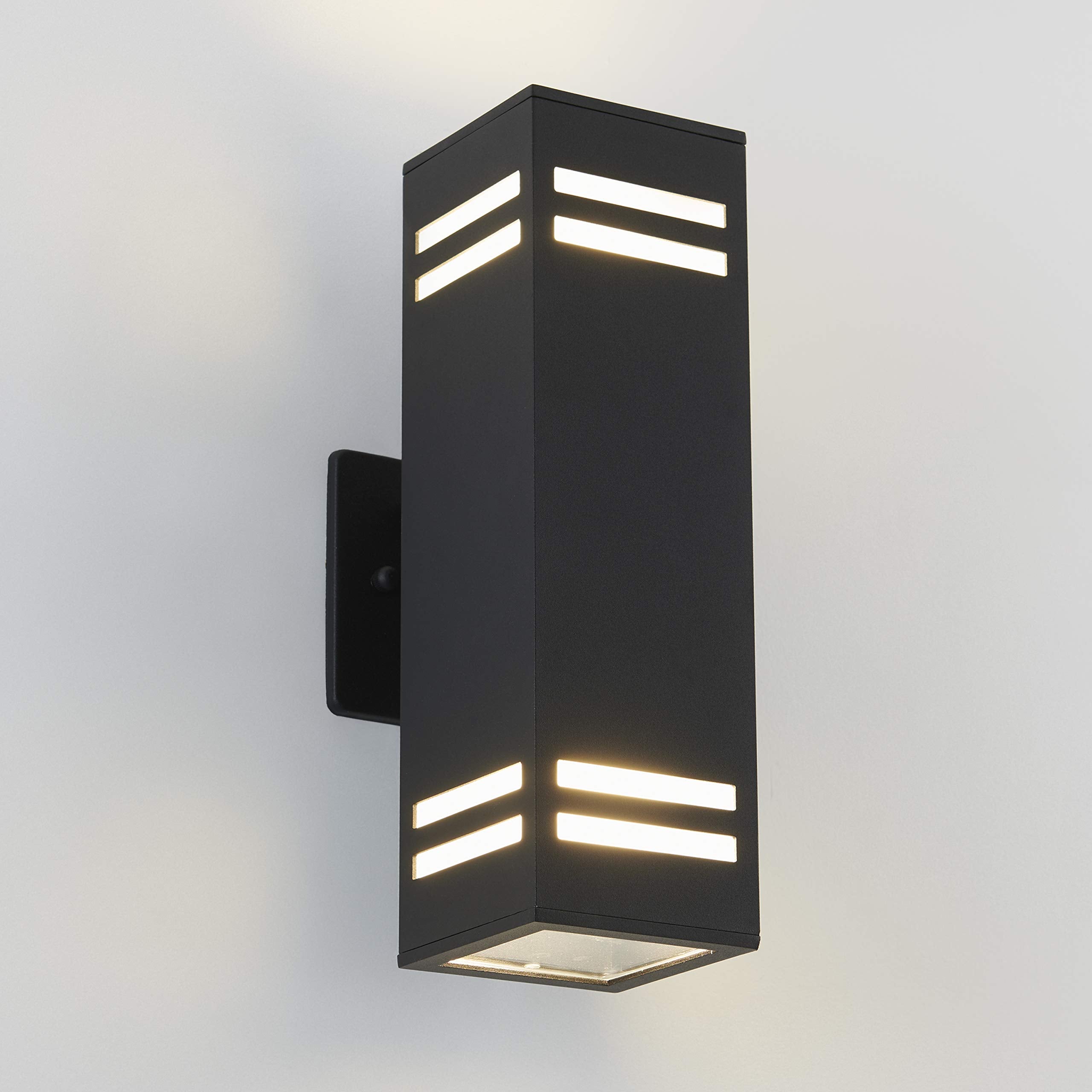 Artika Strike Modern Sconce Wall Light Fixture, 3-Way, Black Finish, Frosted Glass, Weatherproof