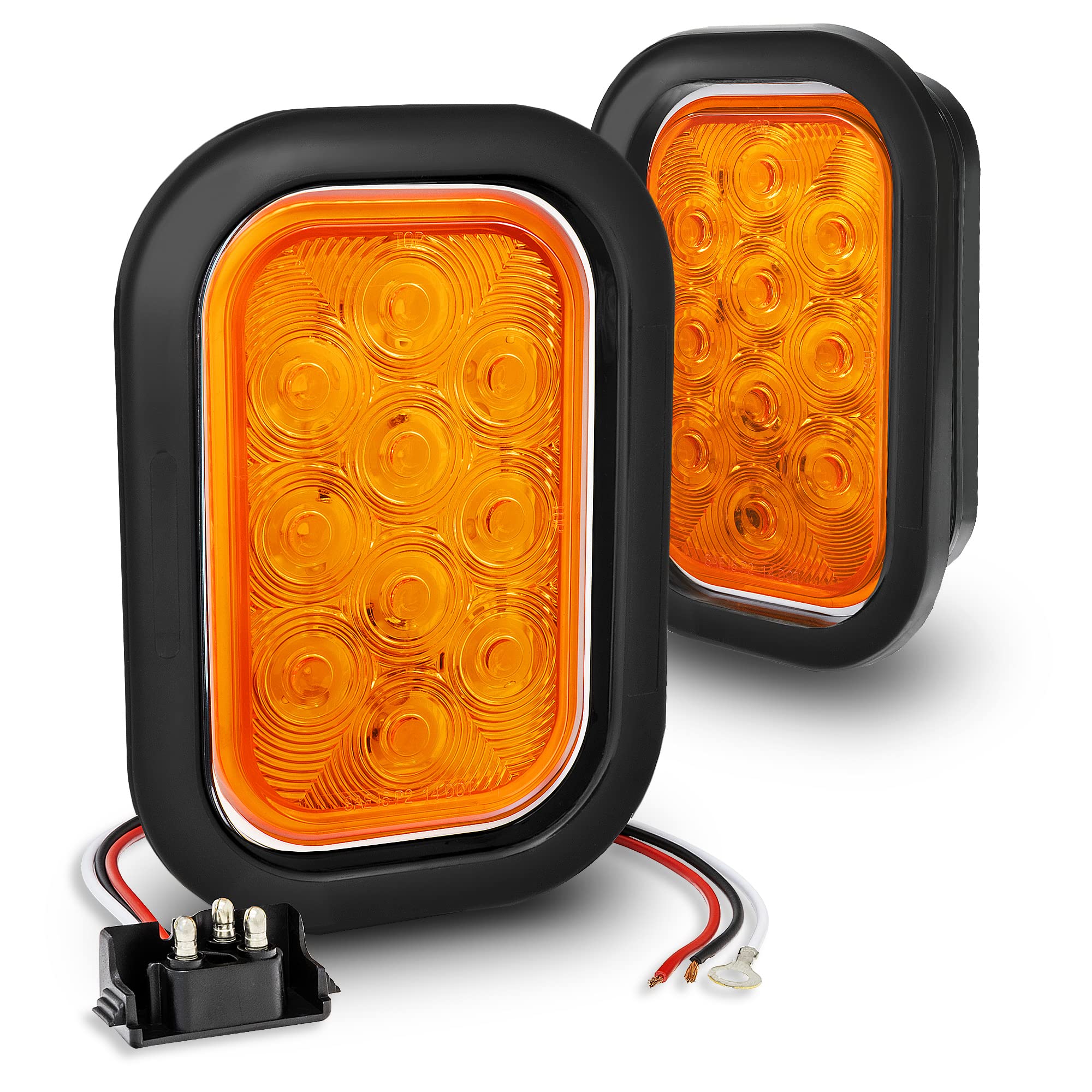 True Mods 2Pc Amber 5X3 3X5 Inch Rectangle Led Trailer Tail Light Kit [Dot Fmvss 108] [Sae I6 P2] [Grommets/Plugs] [Submersible] [Stop Turn Tail Park] [10 Led] Taillight For Tow Truck 80&quot; Wide Trailer
