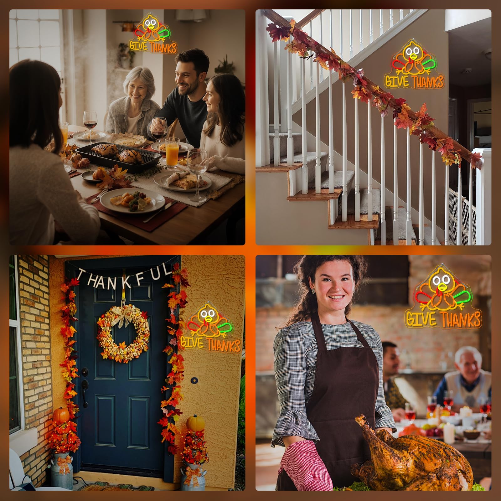 Dreamfort Thanksgiving Turkey Neon Sign Festive Led Wall Decor For Holiday Dining  Autumn Parties & Fall Home Decor  Usb-Powered With Adjustable Brightness  Seasonal Turkey Design