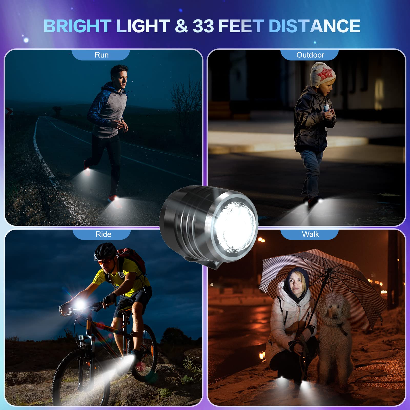 AUKSKY Rechargeable Headlights for Shoes, Clip-on Clog Light, Black, R LED, Compatible with Kids and mature-themeds Sandals