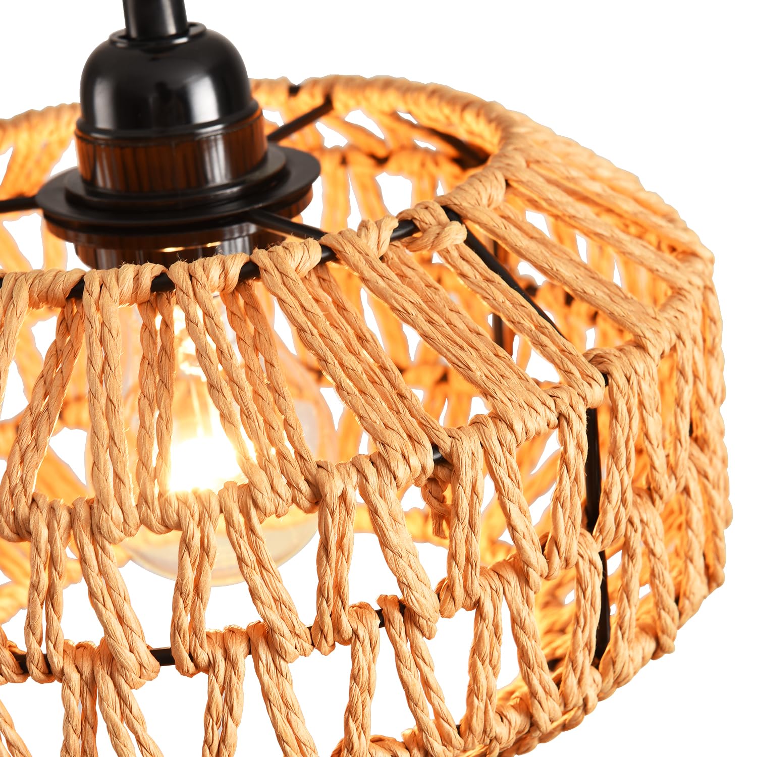 IHENGYANLT 2 Pack Rattan Plug-in Pendant Light, Hand Woven Mini Ceiling Lamp, Metal, Boho Style, Model C1220Z