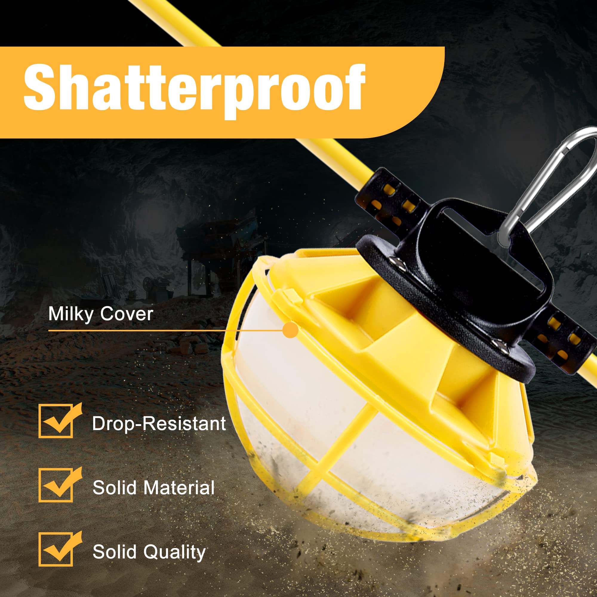 G Gjia 50Ft Construction String Lights With Protective Cage, Ip65 Waterproof Led String Work Lights, 5000K Daylight 18Awg Wire Linkable Temporary Construction Lighting For Jobsite With 5 Bulbs & Hooks