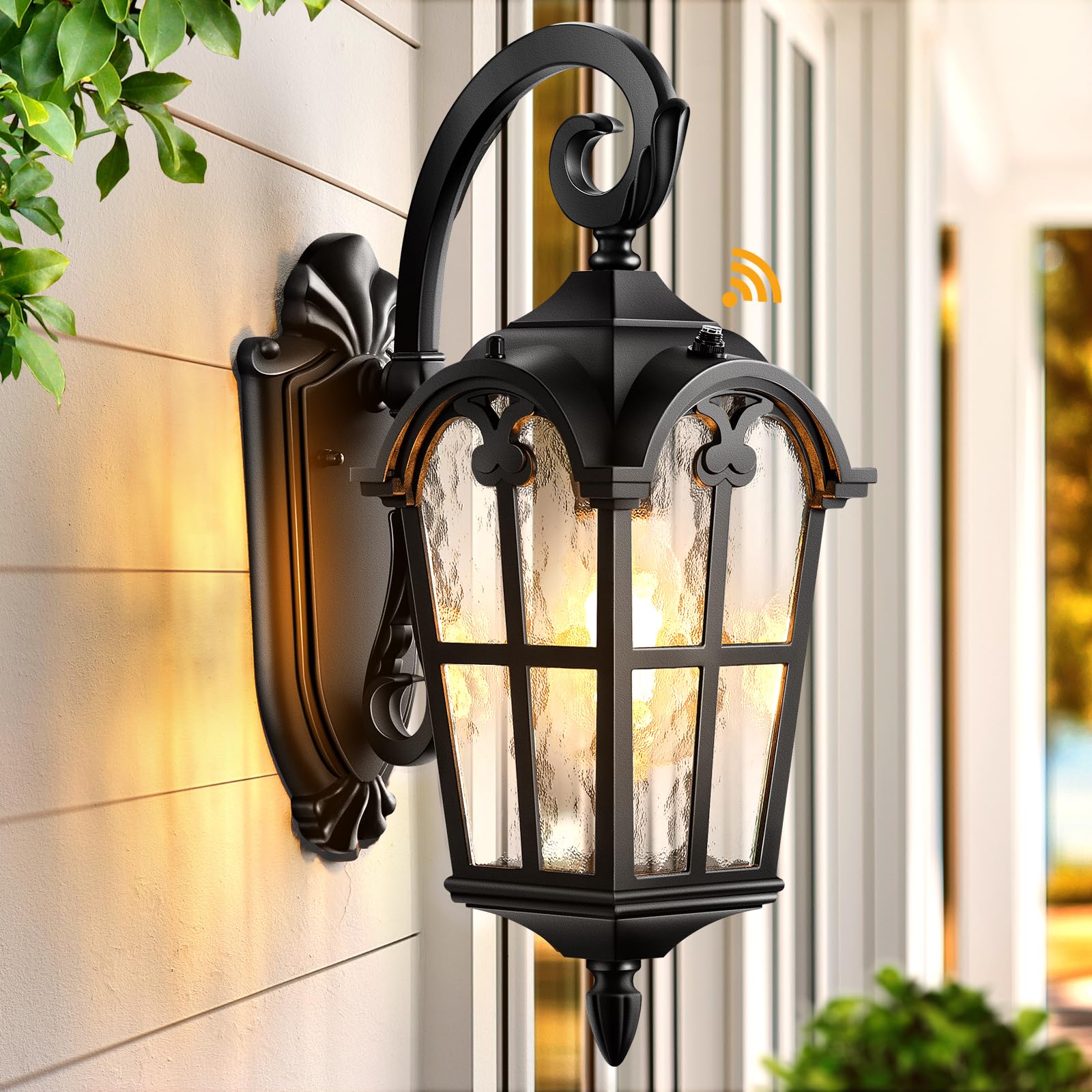VIANIS Outside Lights for House  Dawn to Dusk Light Fixture  Black Classic Wall Lantern Fixture with Water Ripple Glass  100% Aluminum Outdoor Sconce Lights Wall Mount  Coach Light for Garage Porch