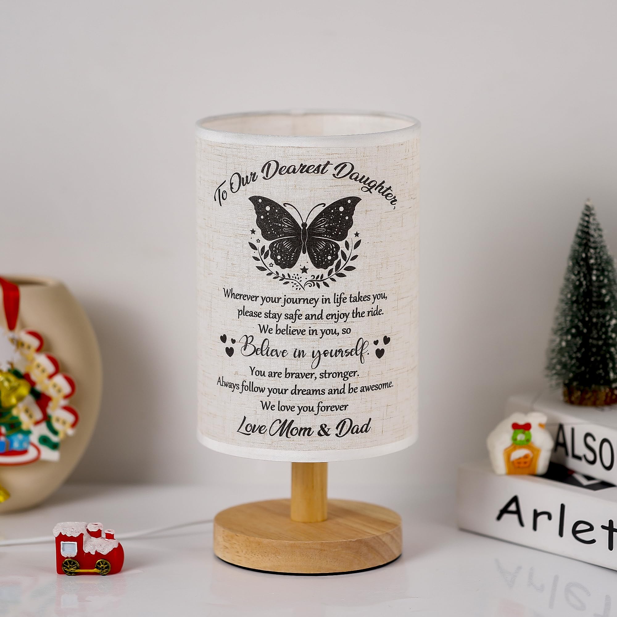 Wsyear Mothers Day Daughter Gifts From Mom Dad Table Lamp - Best Birthday Gifts For Daughter Fabric Wooden Desk Lamp - Graduatio