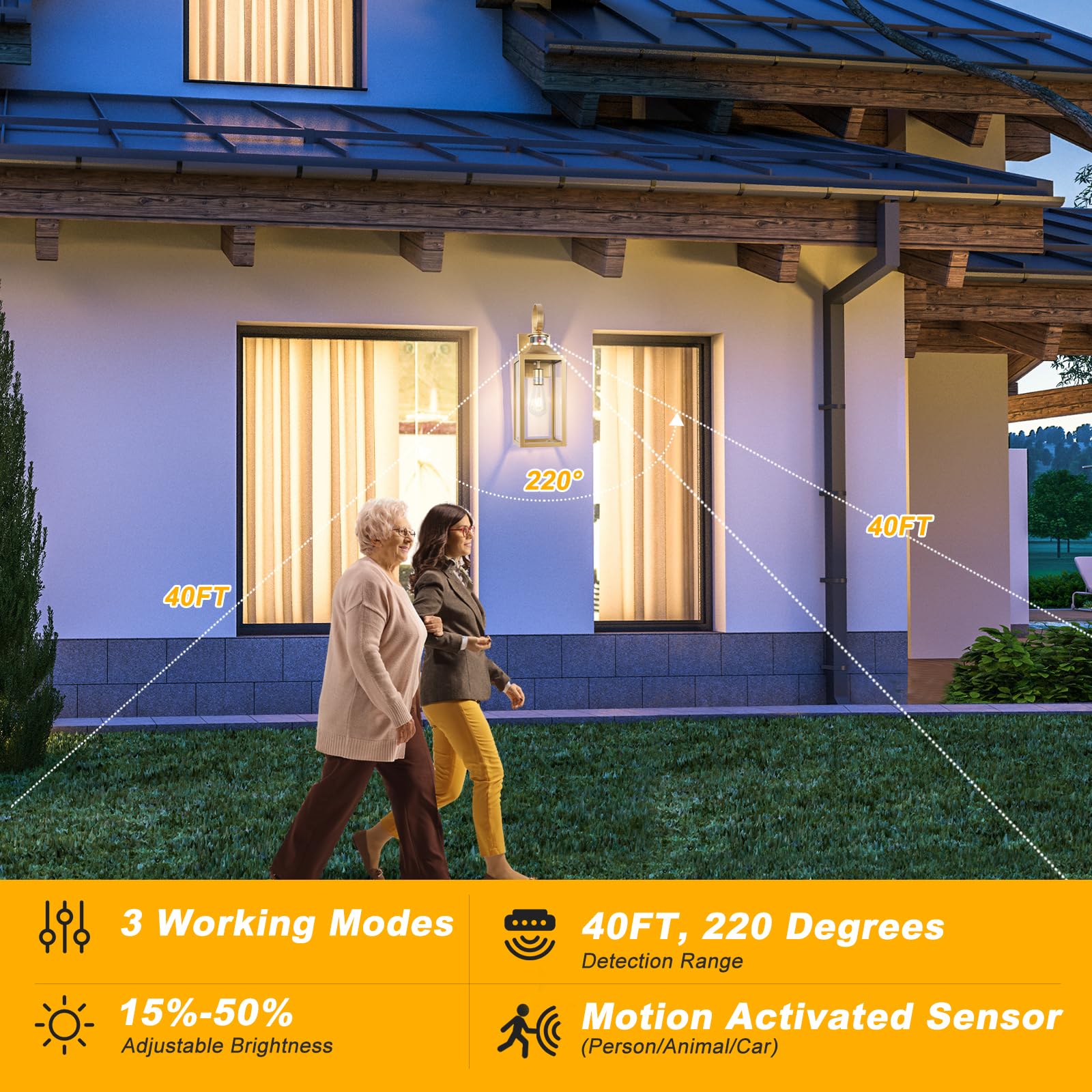 Yolsunes 20&quot; Gold Motion Sensor Outdoor Wall Light - Waterproof Dusk To Dawn Fixture