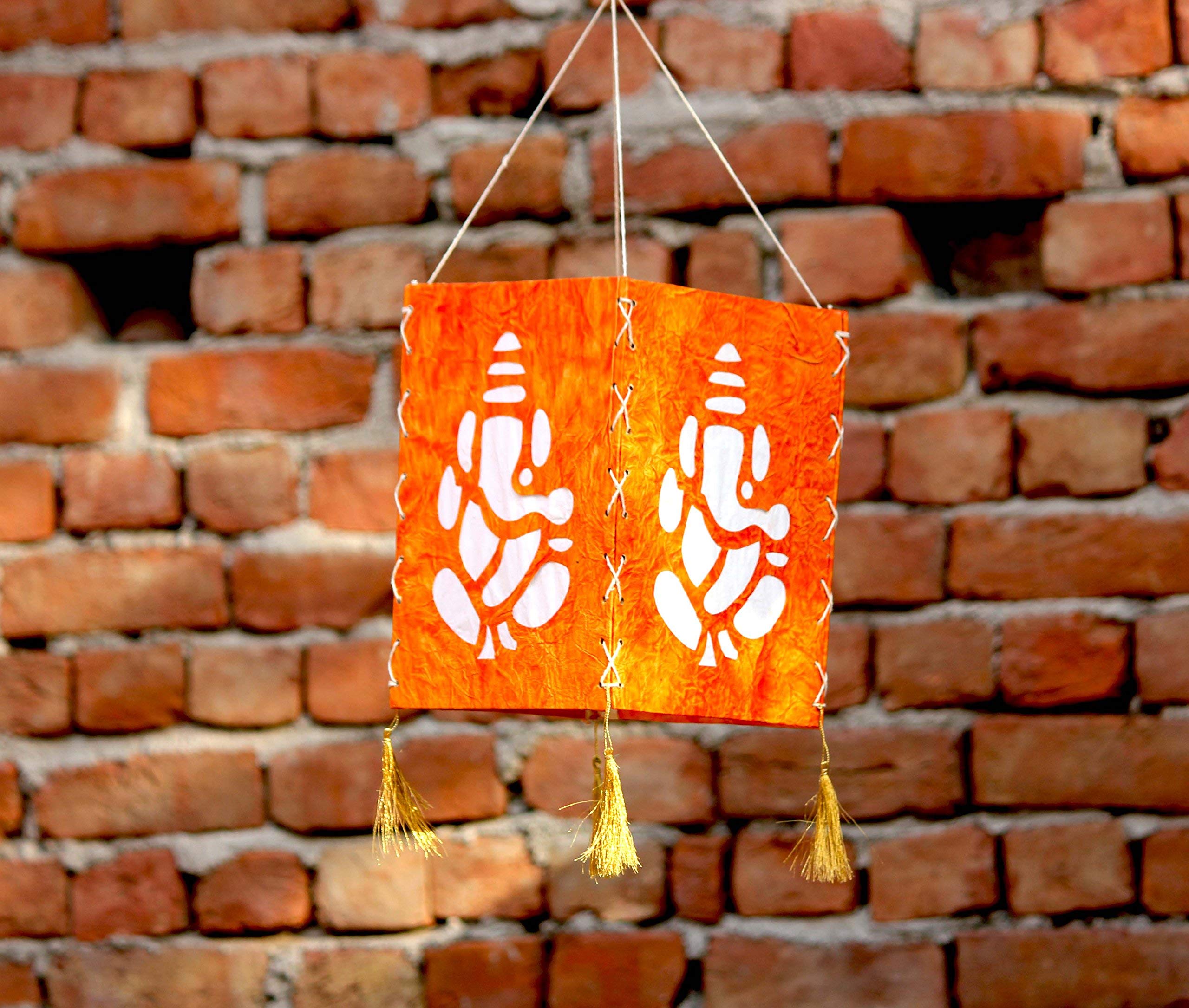 Brahmz Paper Handmade Hanging Paper Handcrafted Colored Lamp Shade Decoration for Home Garden parties (Orange Ganesh)