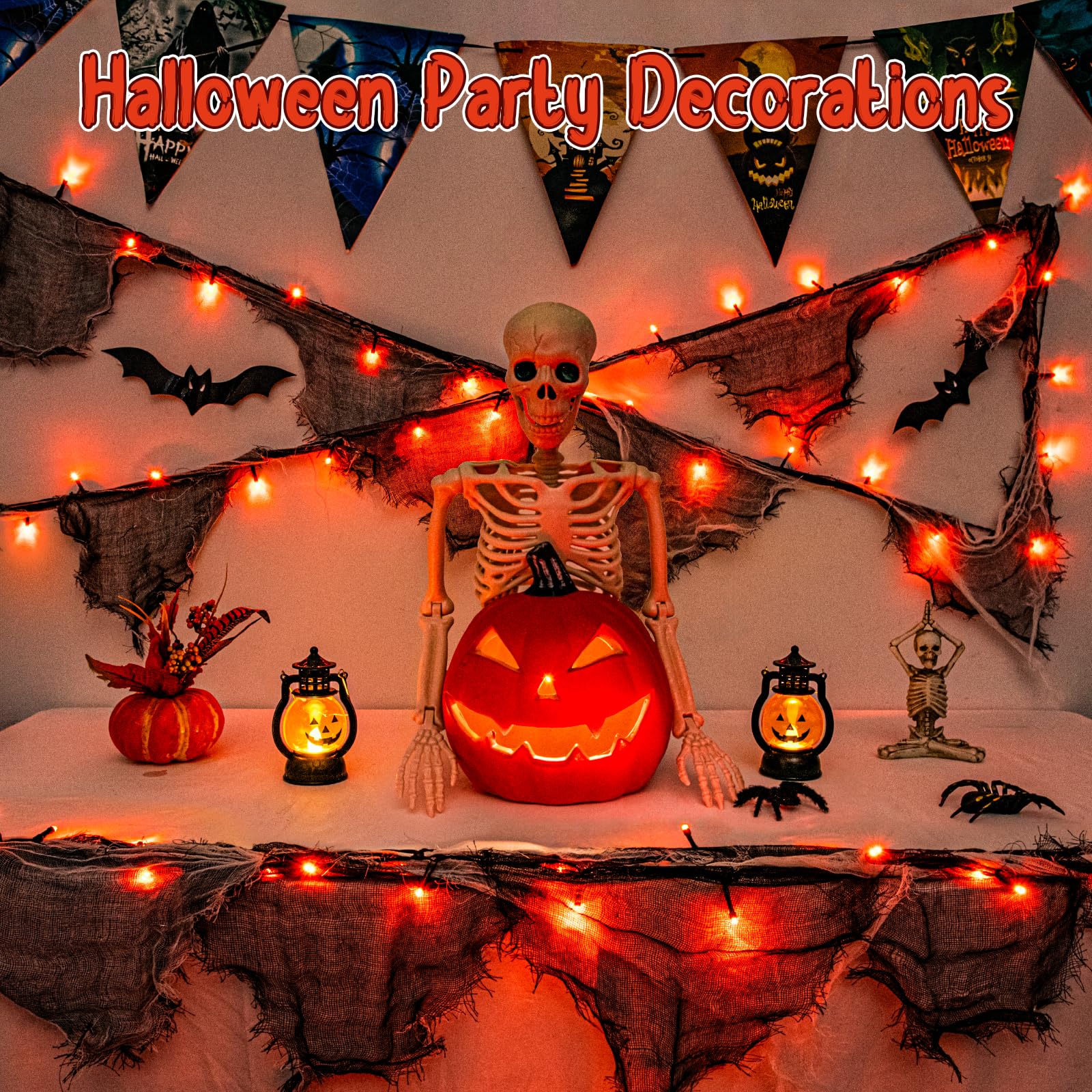 FFZZKJ Halloween String Lights - 30LED, 9.9FT, Orange, Battery/USB Powered, 8 Modes, Black Cloth Garland, Indoor/Outdoor Decor