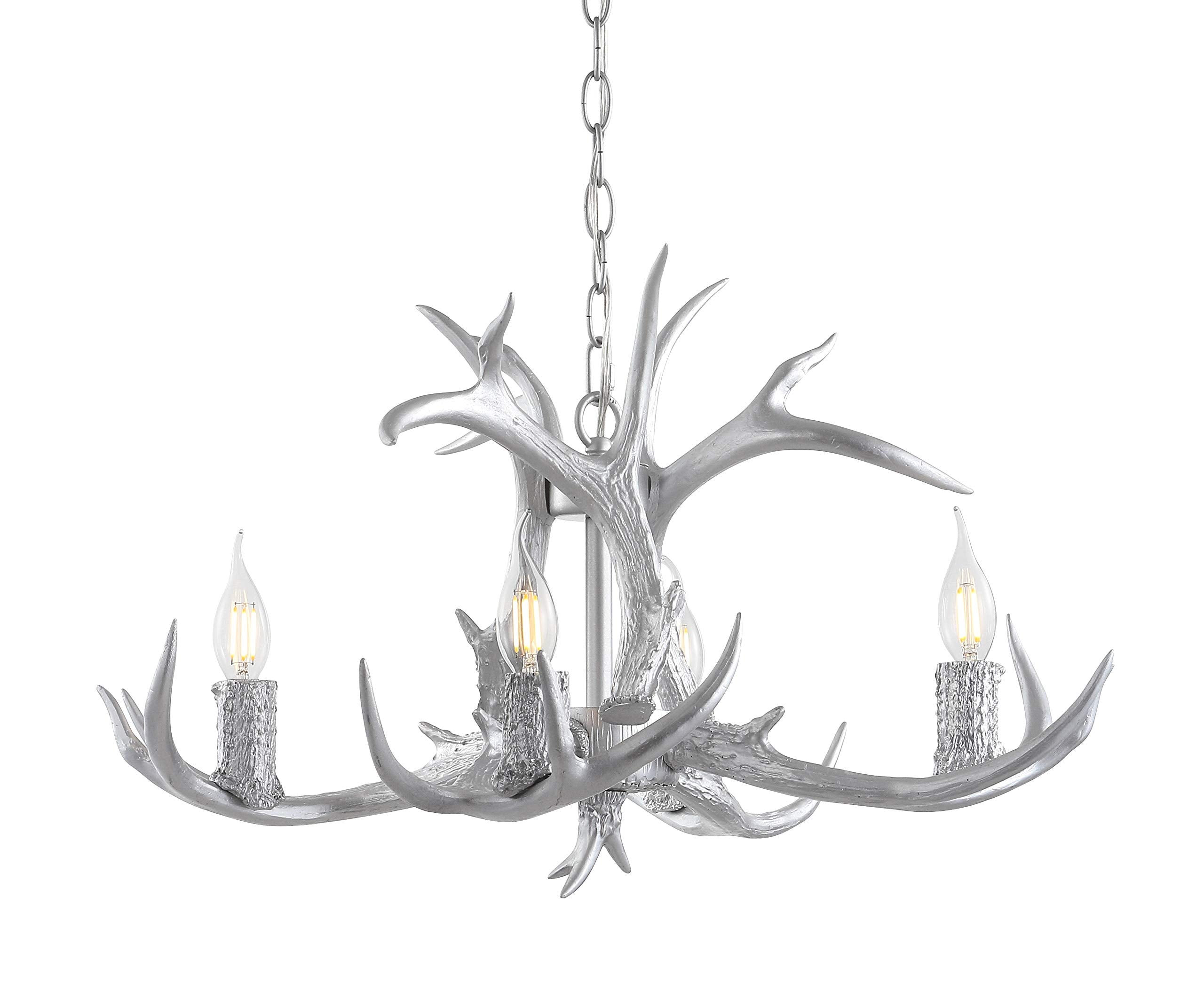 JONATHAN Y JYL6301C Eldora 26'' Adjustable Resin Antler 4-Light LED Chandelier, Glam, Rustic,Cottage,Transitional, Dimmable Dini