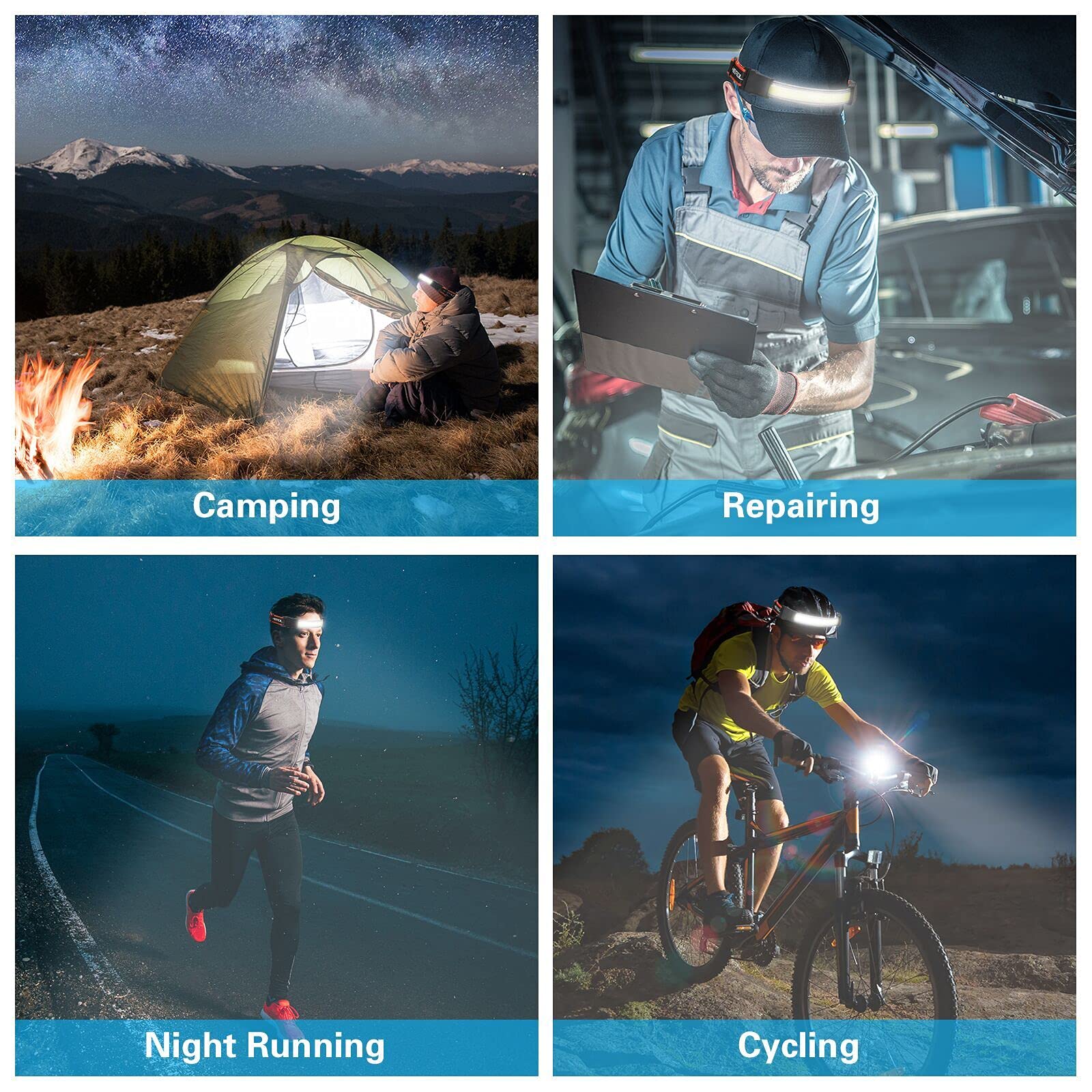 Cosoos 2 Led Rechargeable Headlamp, 500 Lumen Bright Wide Beam, Adjustable For Adults & Kids