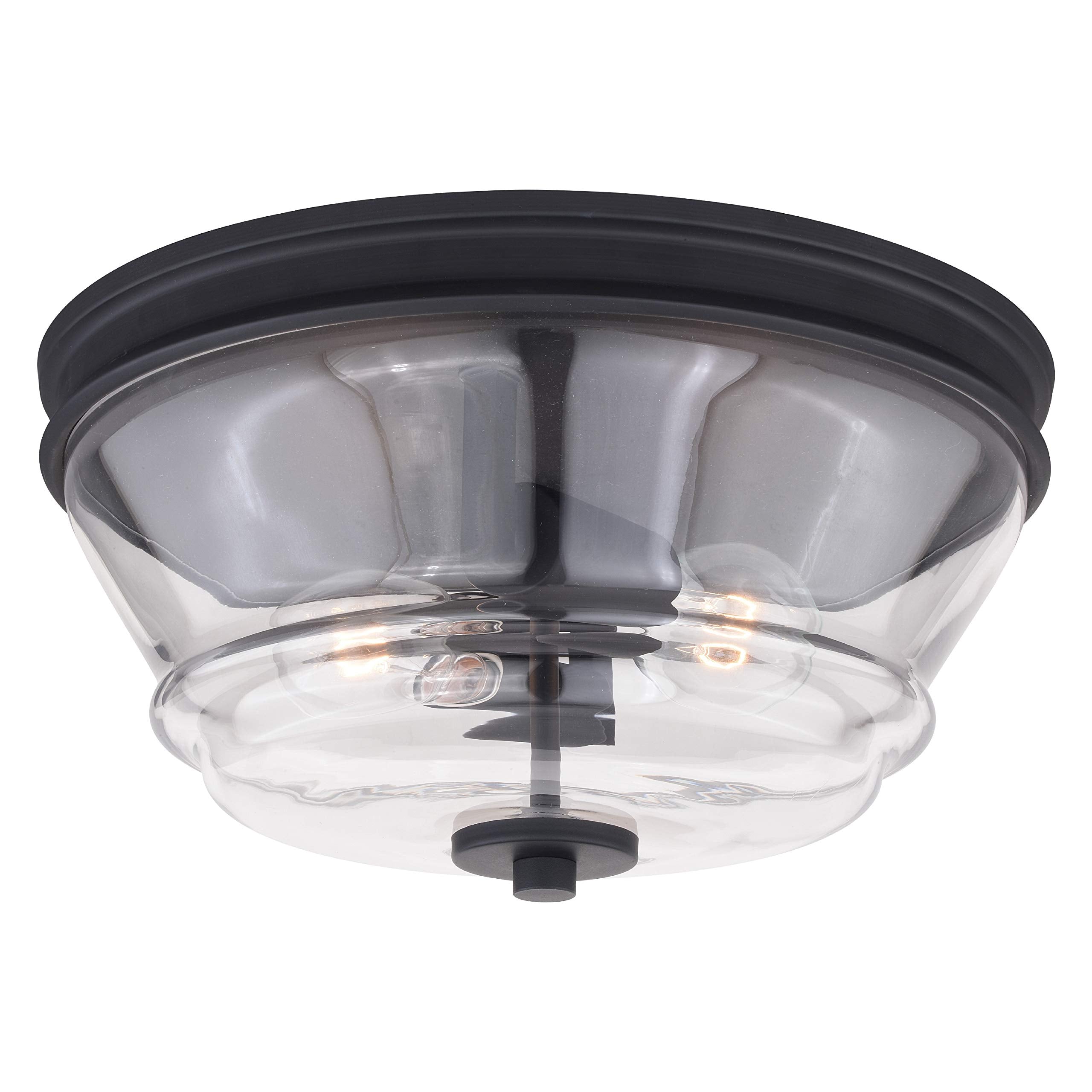 VAXCEL Toledo Flush Mount Ceiling Light Fixture, 13-in, Matte Black, Clear Glass, Model C0232