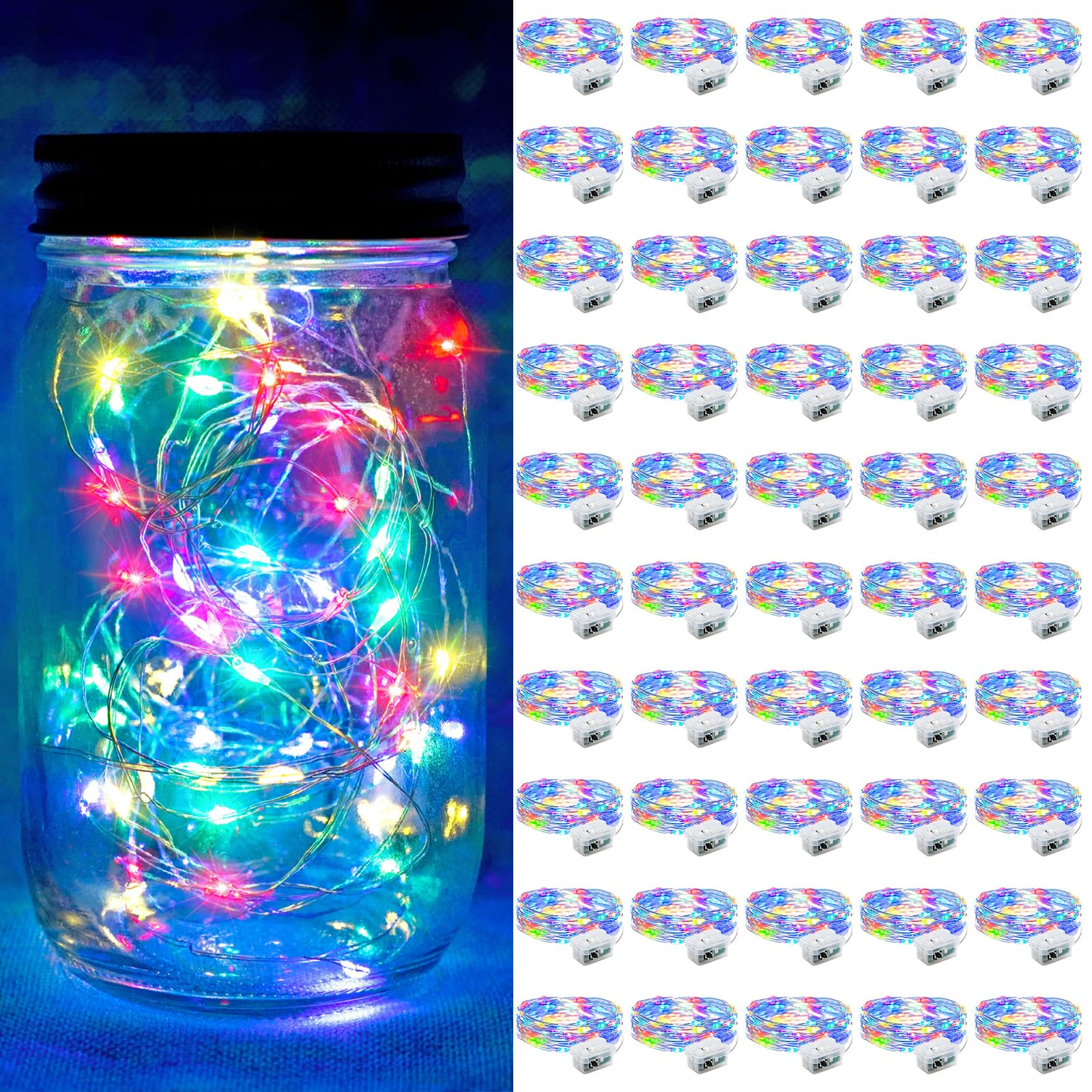 chzk Fairy Lights 20 LED Twinkle String Lights 7Ft Battery Operated Waterproof Multicolor A01-Mini 50 Pack