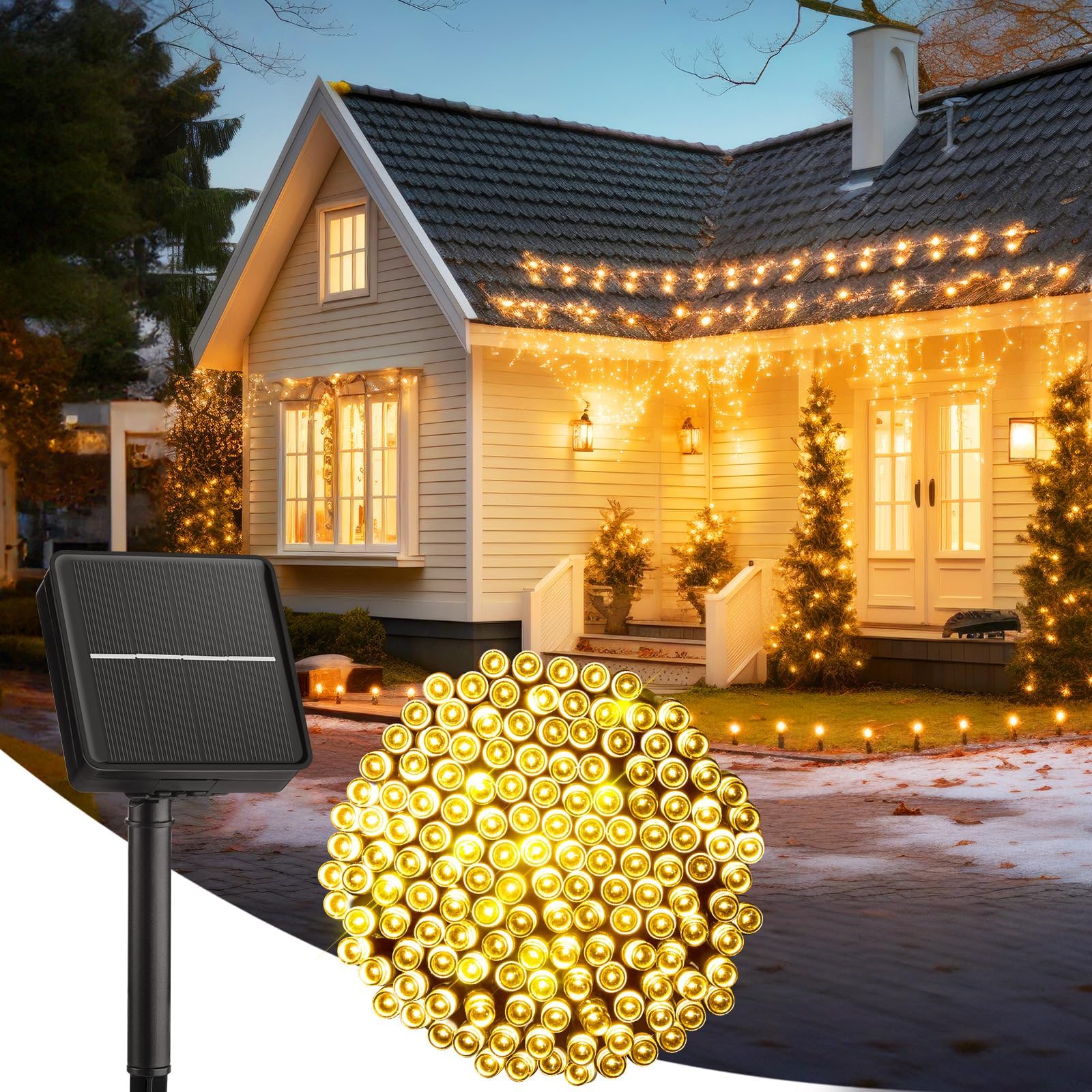 Solar String Lights Outdoor  39Ft 100Led Solar Powered Lights Ip65 Waterproof With 8 Lighting Modes For Party Garden Yard Home Holiday Tree Decoration Lighting  Warm White