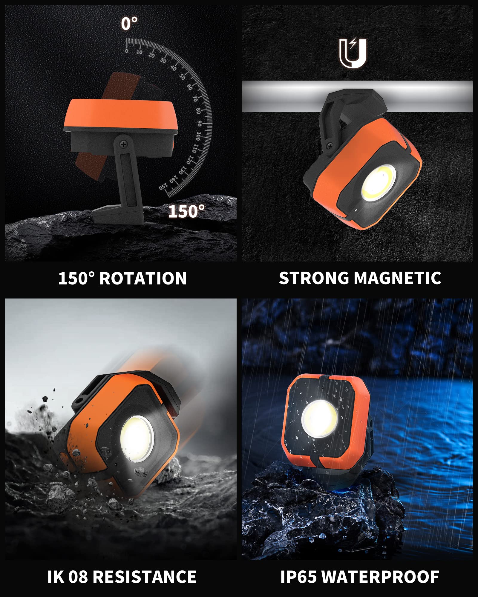 Anylight Led Work Light With 4 Modes,1200Lm Portable Cob Magnetic Light,3350Mah Recharge Spotlight And Floodlight,150? Rotate Ip