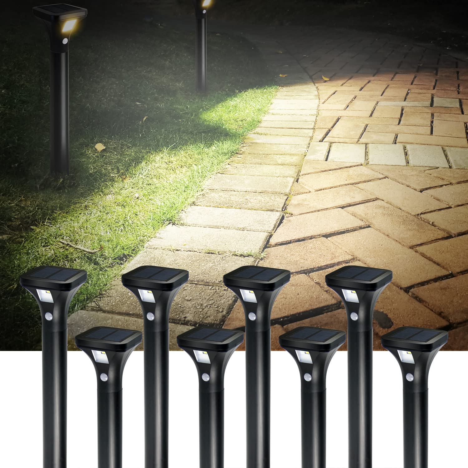 Auraxy Led Solar Motion Sensor Pathway Lights, 8 Pack, Waterproof Outdoor Garden Lighting