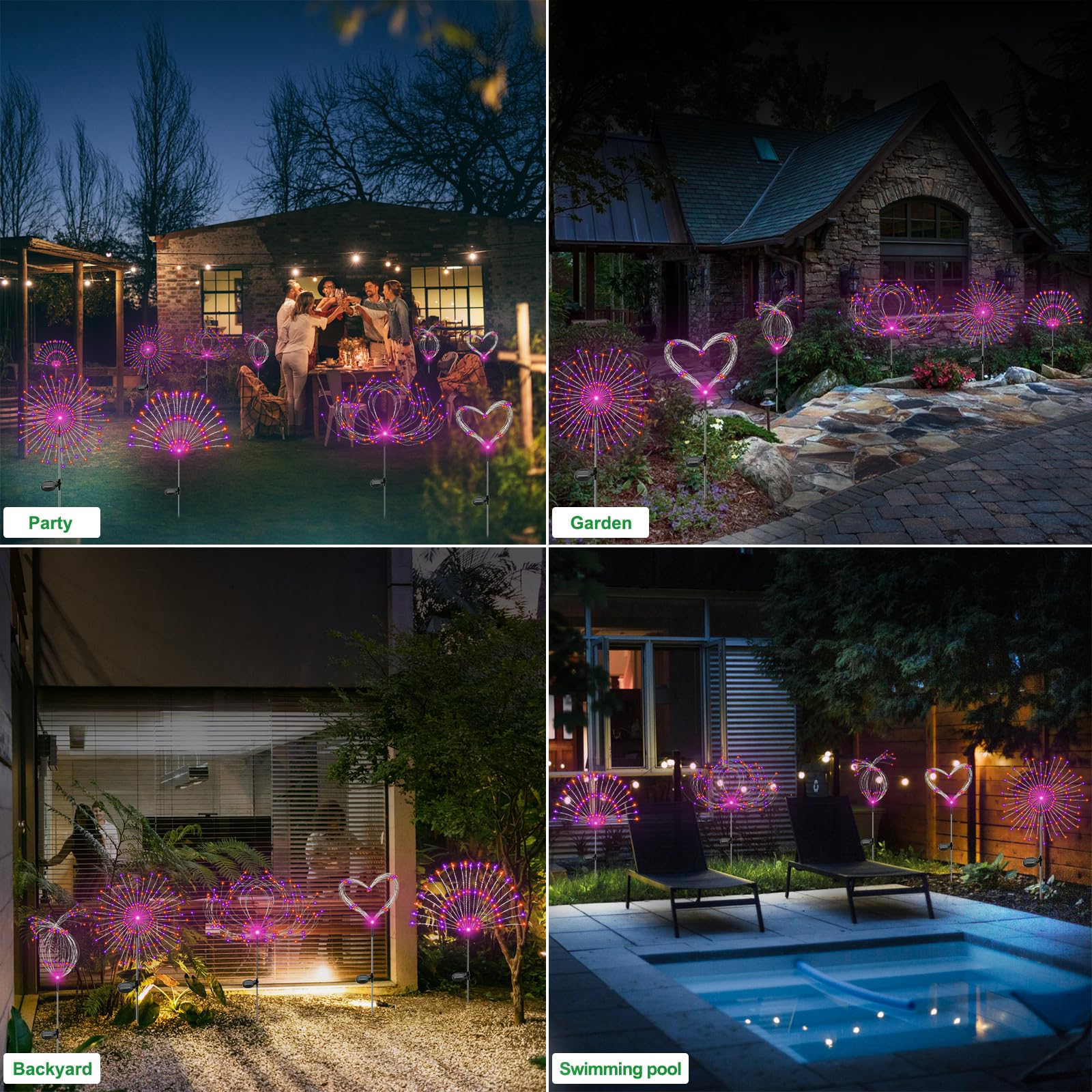 Slyuexu Solar Firework Lights, 120 LED Waterproof Outdoor Garden D?or, 2 Pack, Purple + Orange, Model YF00016