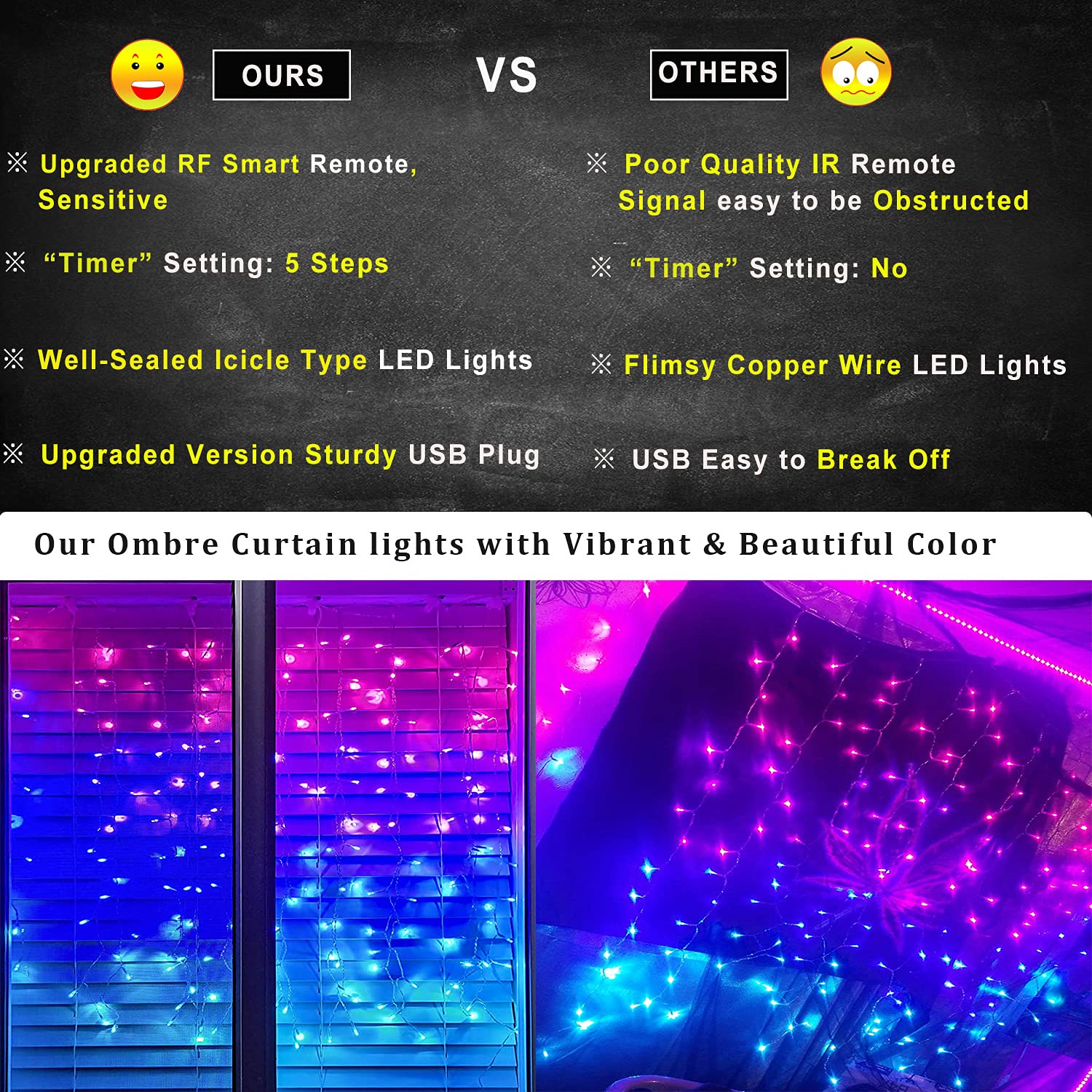CoziTech Pink Purple & Blue Ombre LED Curtain Lights, Mermaid Color, Remote-Controlled, Model CT-MM0505-DR, Perfect for Teen & Girls Rooms