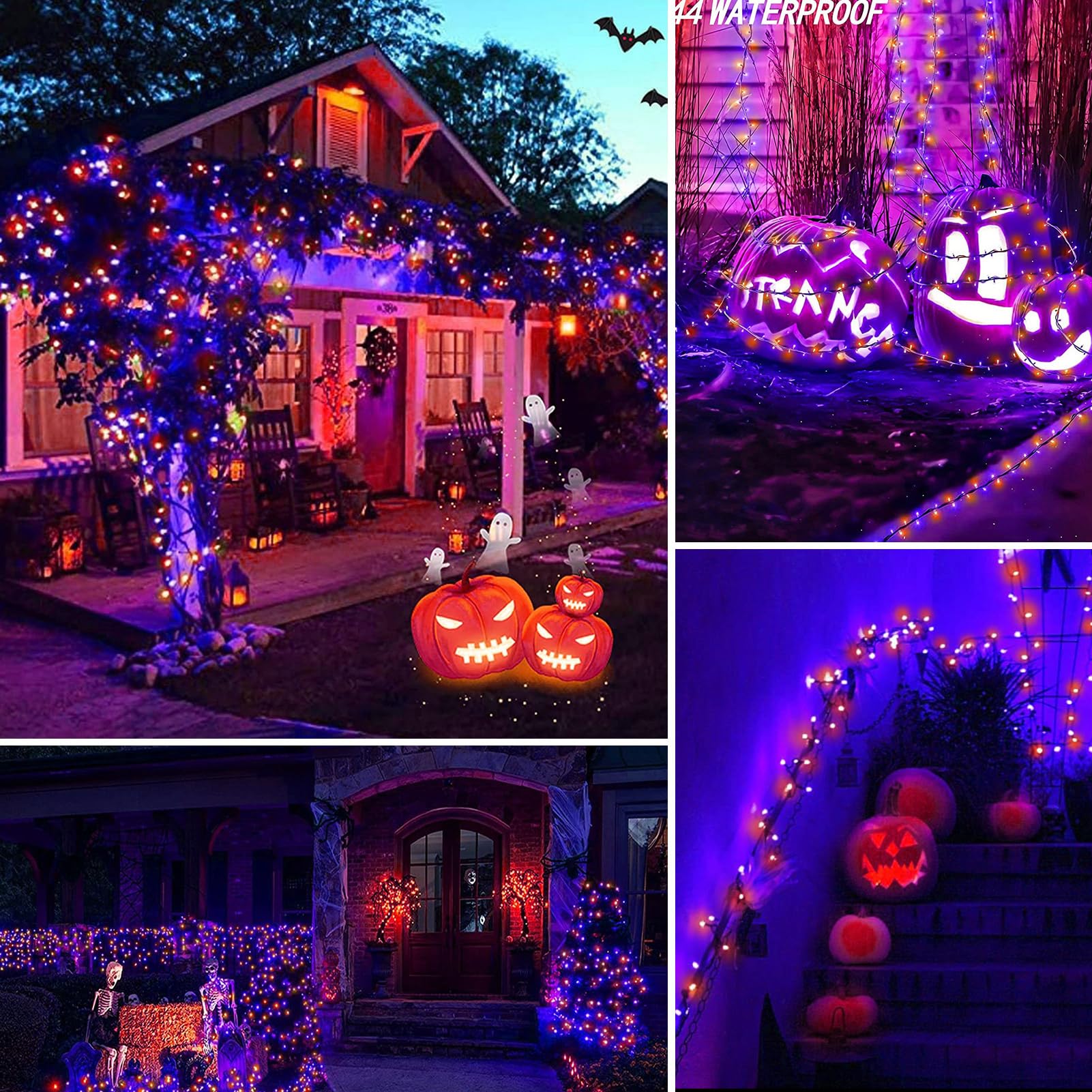 Amadecohome 2 Pack 400 Led Solar String Lights, Waterproof, 8 Modes, Orange-Purple, For Outdoor Holiday Decor, Model Sl0