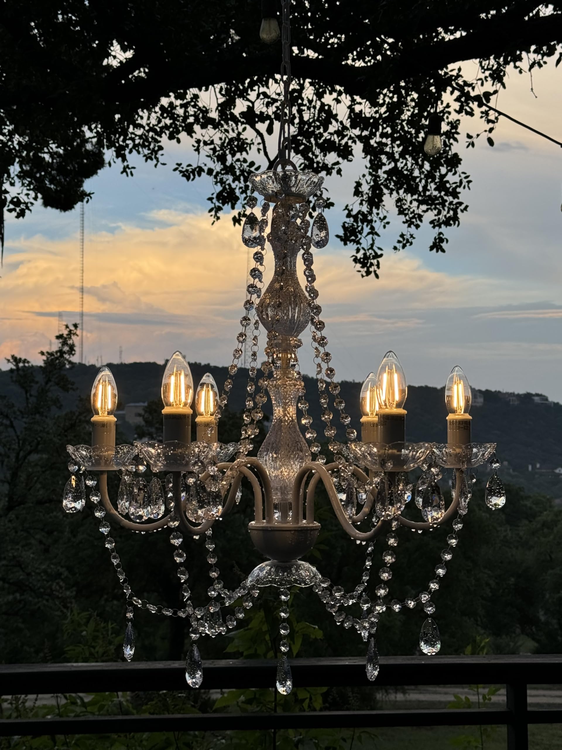 Brink House 6-Light Crystal White Chandelier, Stainless Steel, IP65 Water Resistant, H26”xW22”, Model BHOD6LCL