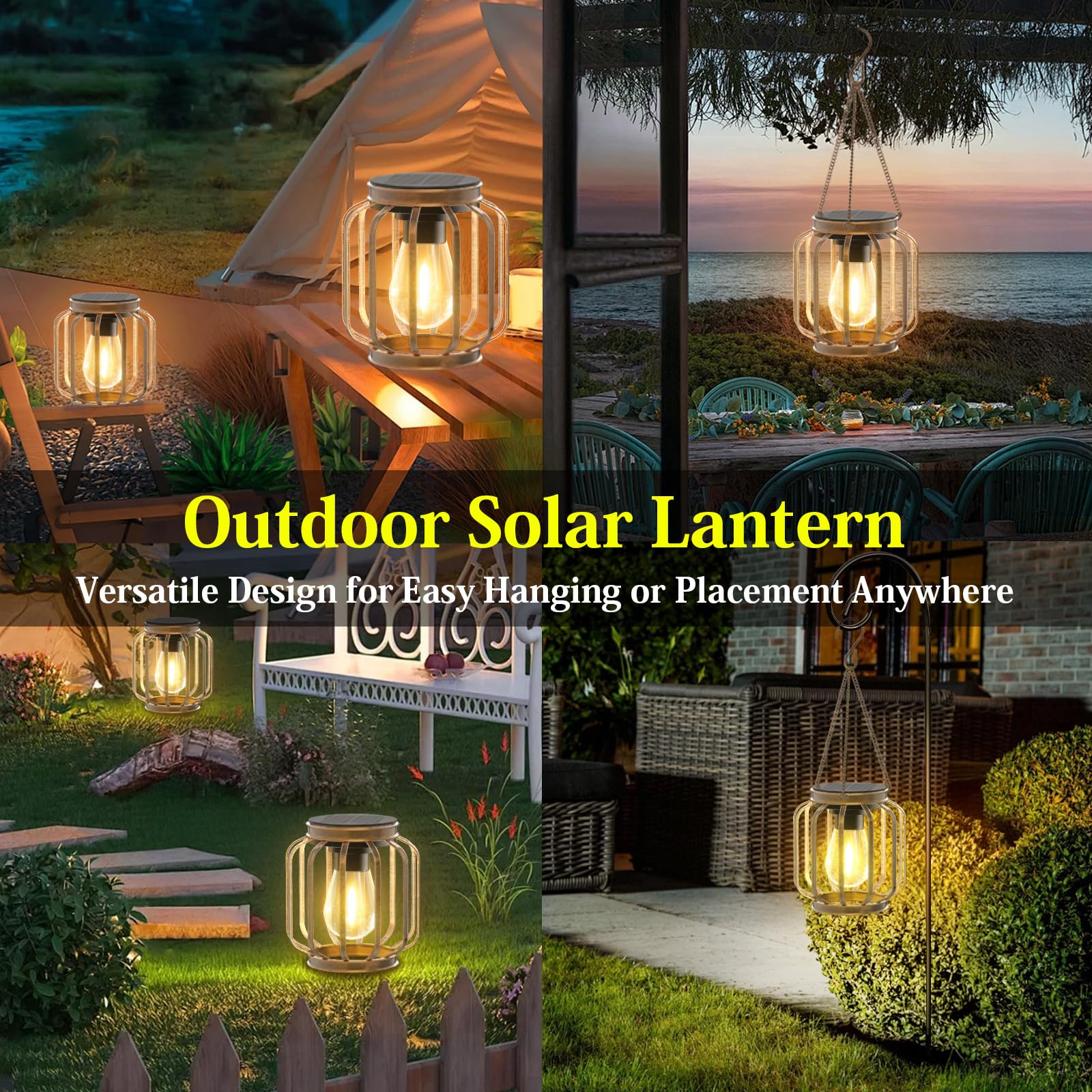 Bonlion Solar Lanterns  Upgraded Metal Outdoor Lights  Brighter Hanging Solar Lights For Outside Waterproof  Auto On/Off Warm White Lighting For Yard  Garden  Patio  Pathway Decor (Bronze  2 Pack)