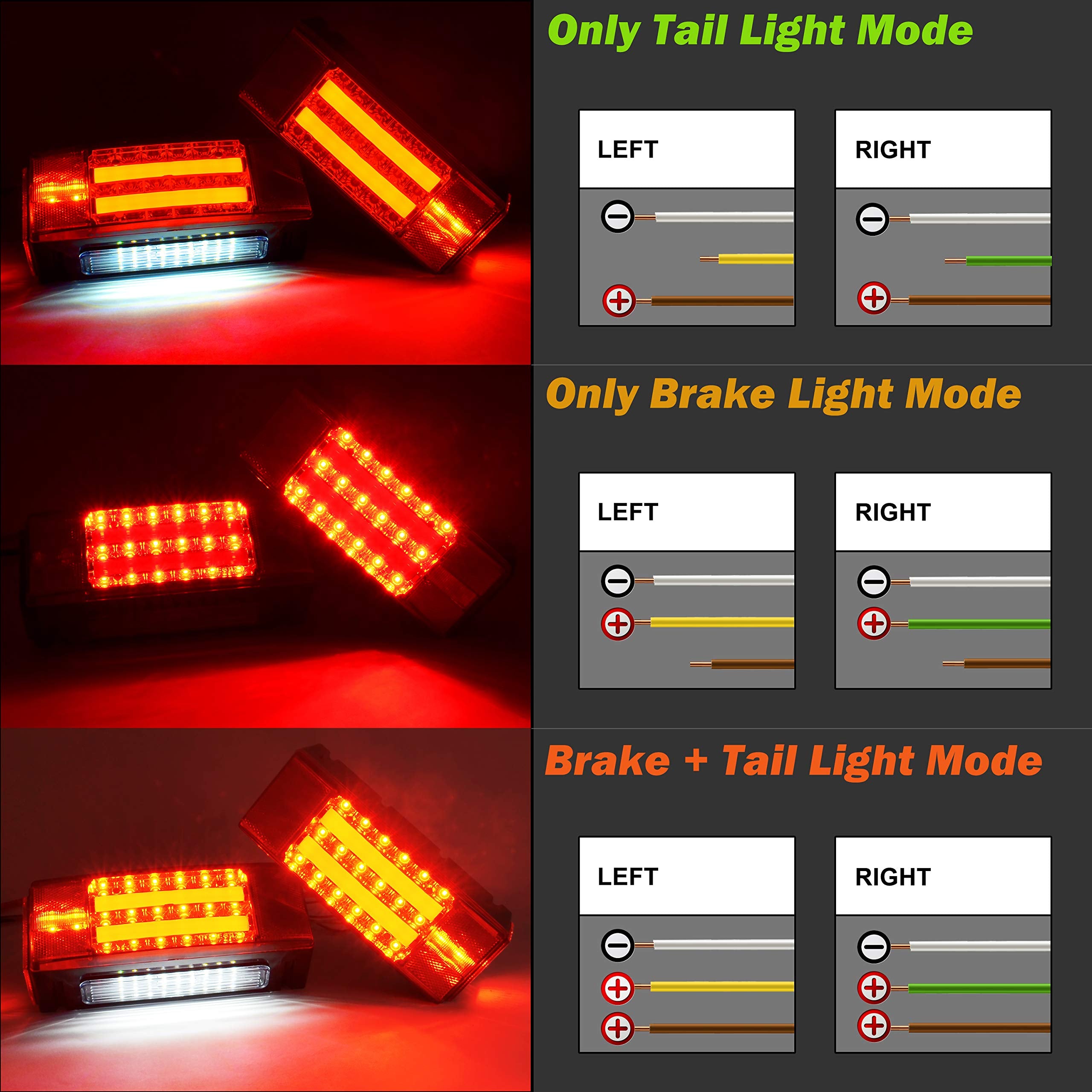 Wellmax LED Trailer Lights, Submersible 12V Marine Light, Waterproof, DOT Approved, Rectangle, Black, Model WM51073