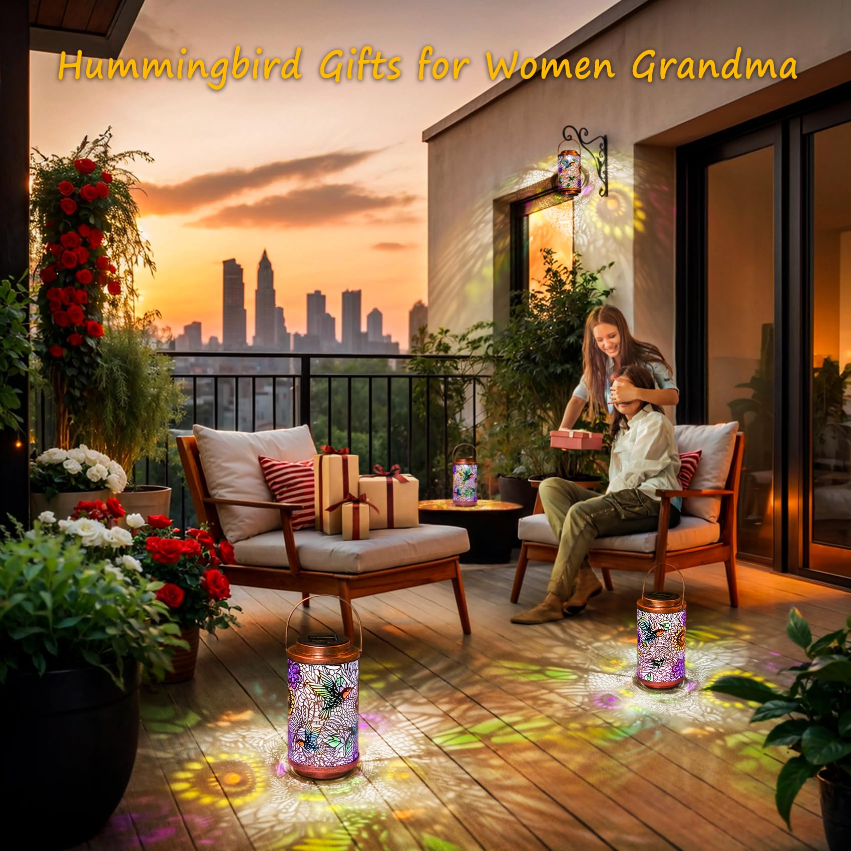 2Pack Solar Lanterns Outdoor Waterproof Hummingbird Gardening Gifts For Women, Multicolor Solar Lights Patio Lantern For Backyar